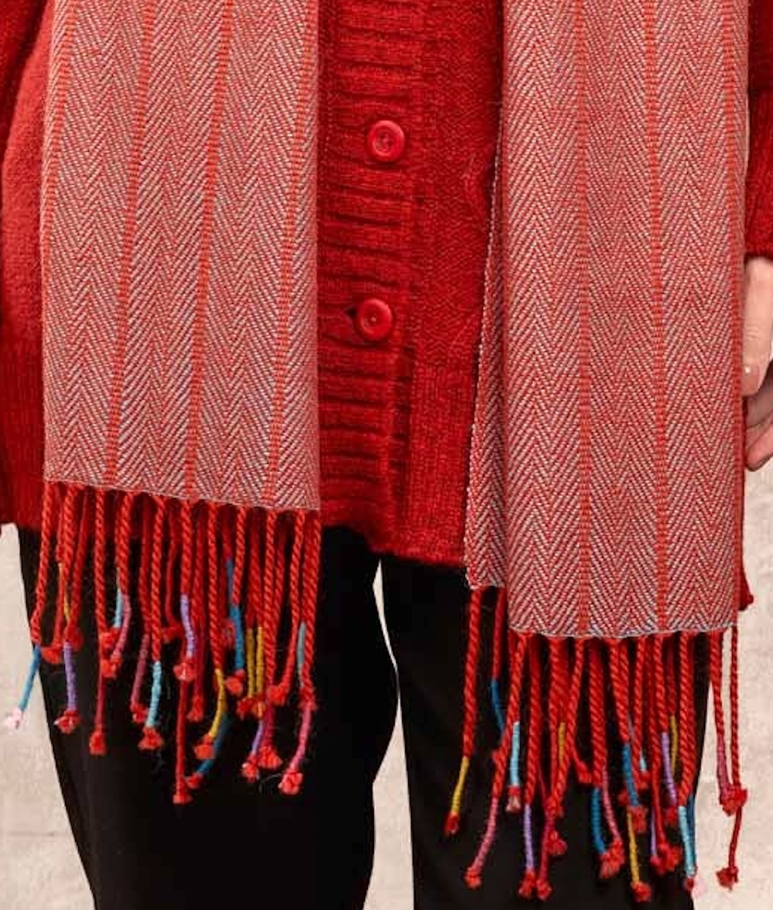 Bicolour Herringbone - Scarf - Red - Unisex