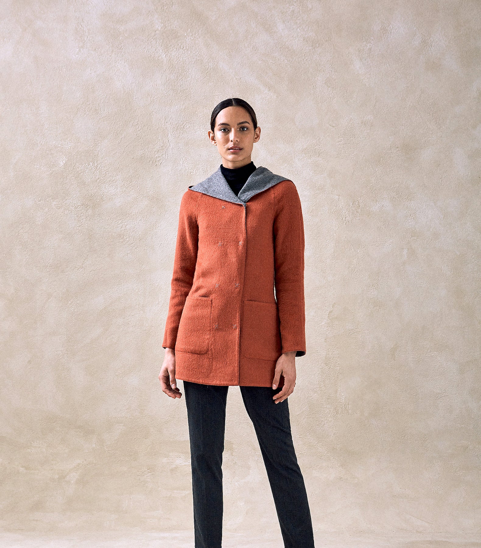 Reversible Hooded Coat - 70% Baby Alpaca 30% Merino Wool - Womens - Sol Alpaca