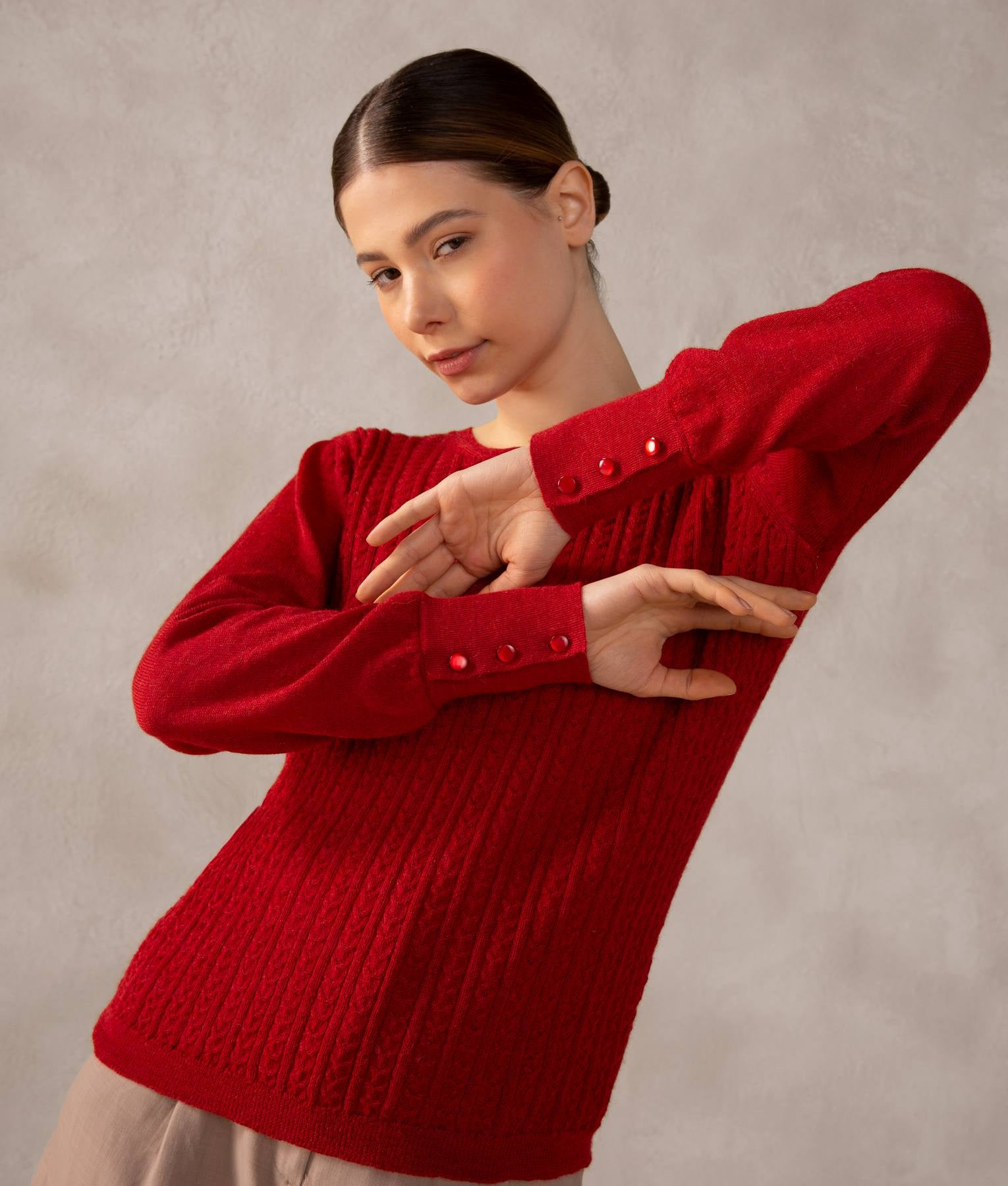 Wheat Cable Crew Neck Pullover M2674