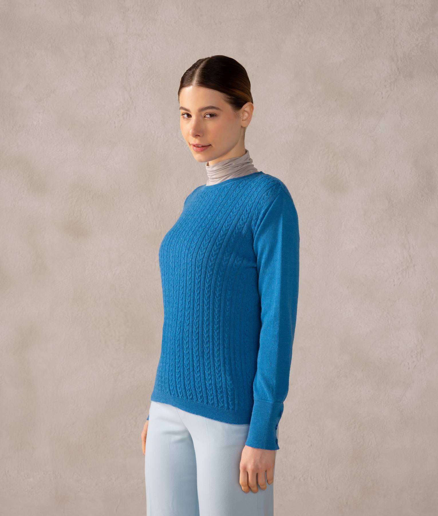 Wheat Cable Crew Neck Pullover AZ4176