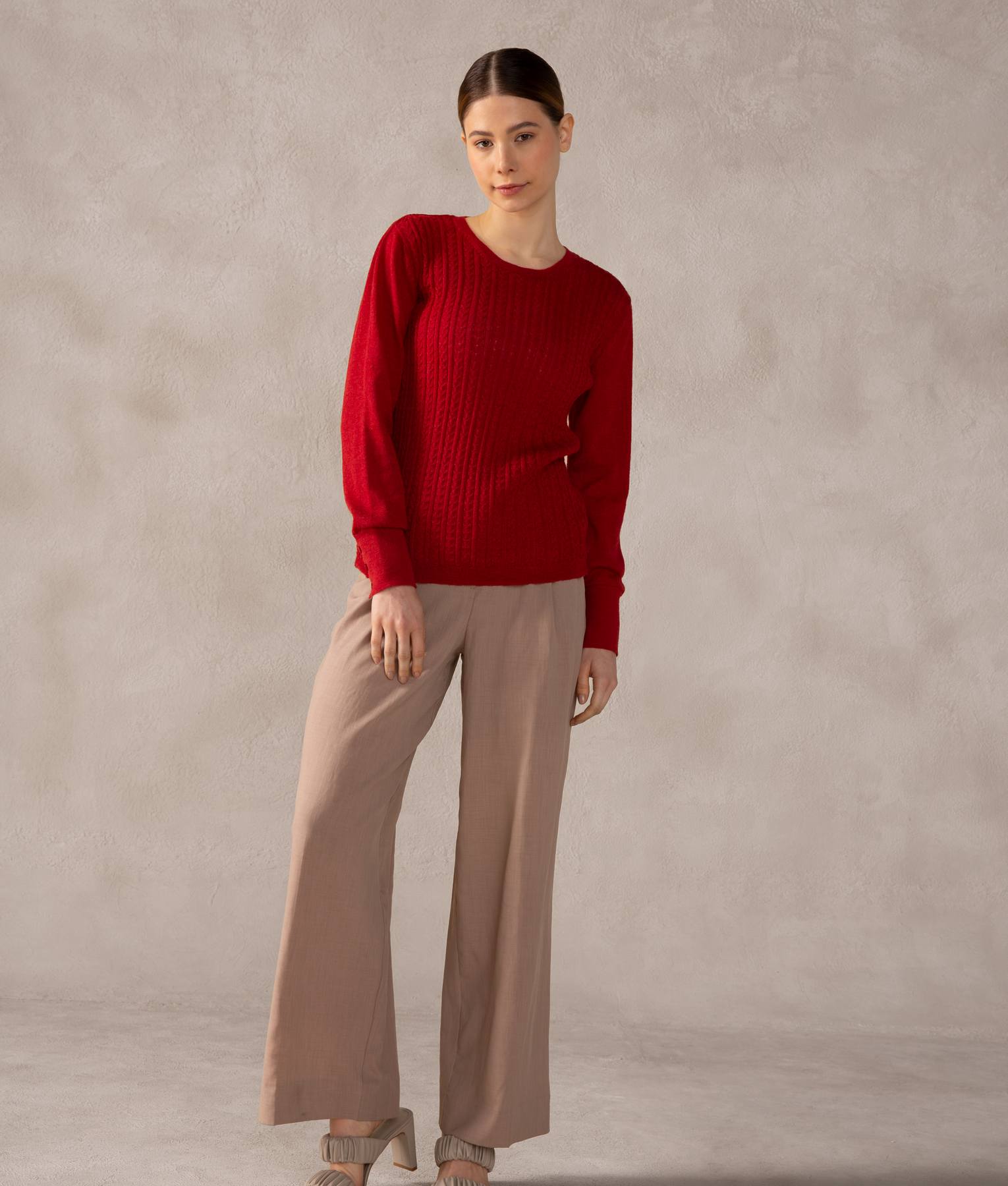 Wheat Cable Crew Neck Pullover M2674