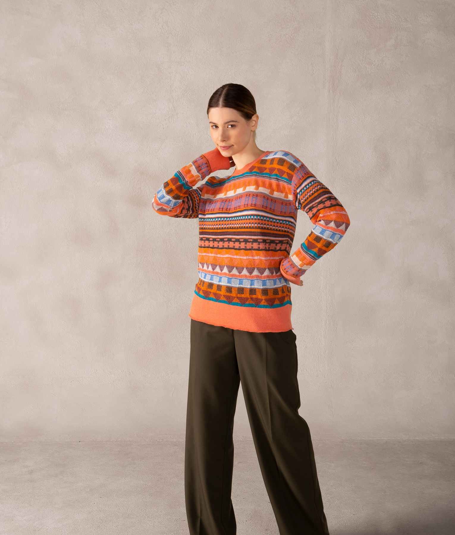 Jacquard Cropped Pullover C001