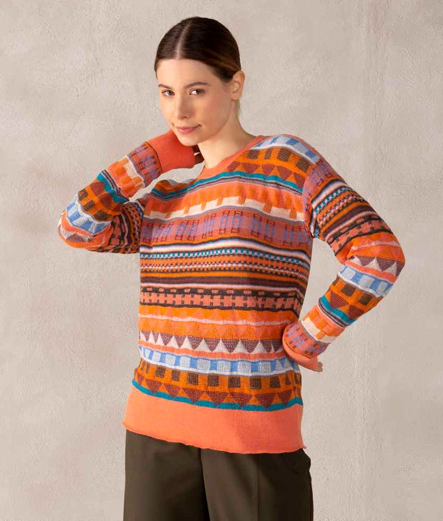 Jacquard Cropped Pullover C001