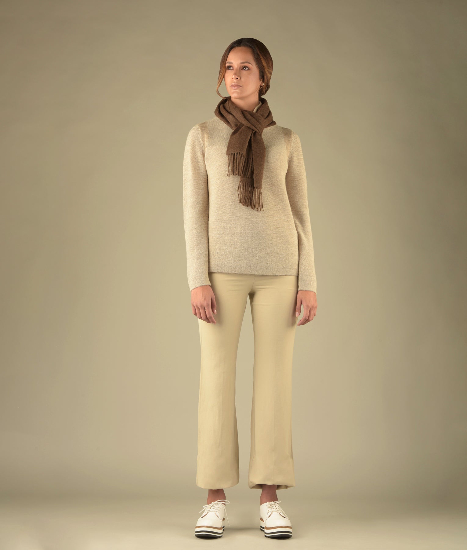 Long brushed scarf Heathered brown213