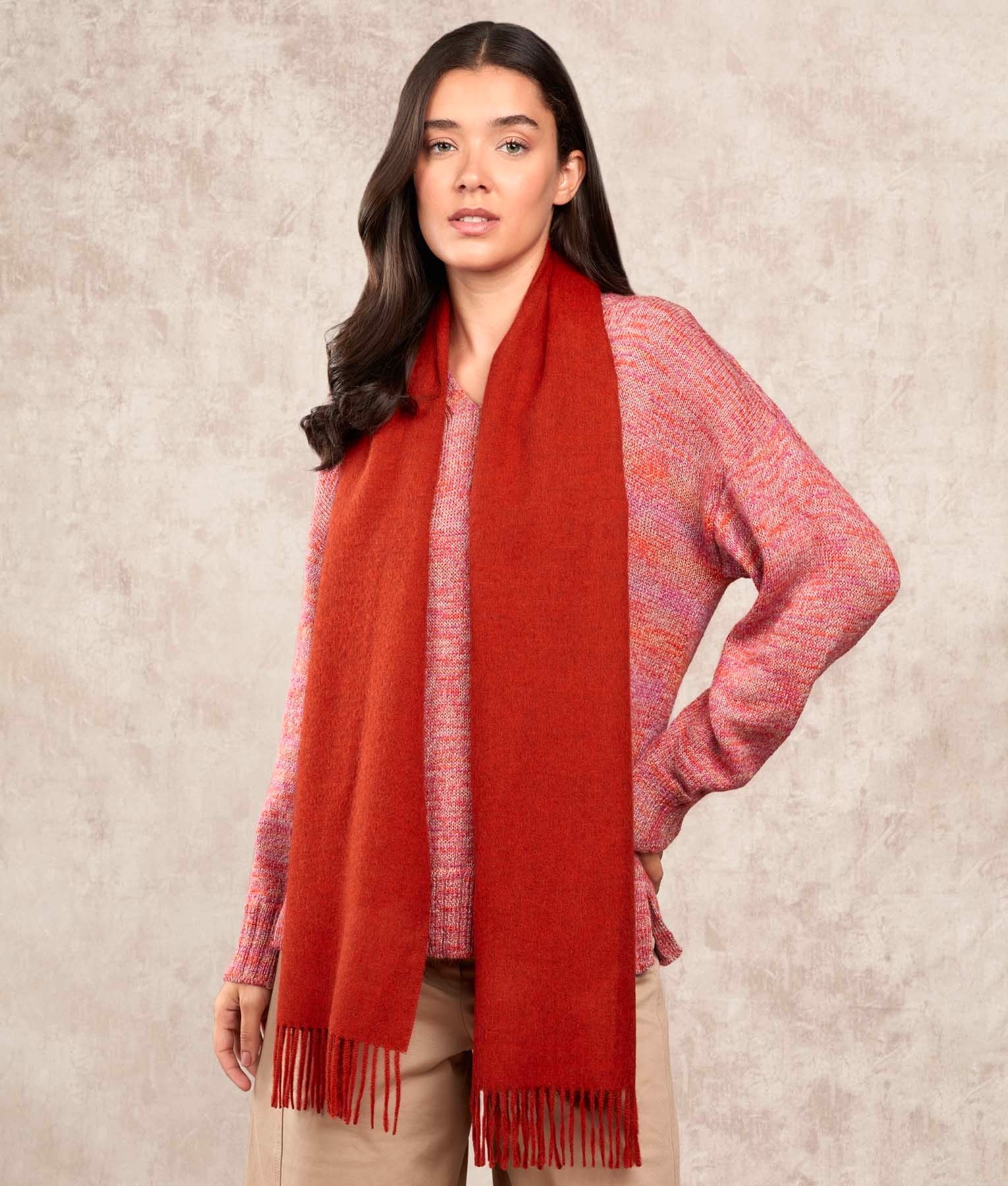 Long Baby Alpaca Scarf - Heather Red M6858 - Unisex