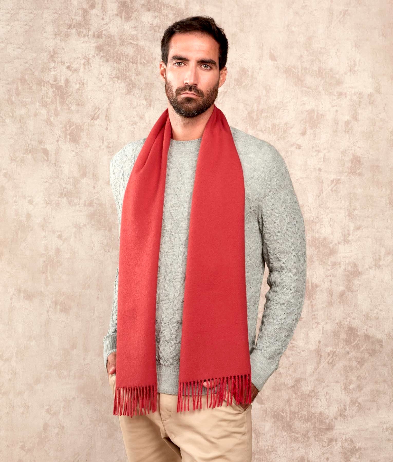 Long Baby Alpaca Scarf - Vermilion Red RJ110019 - Unisex