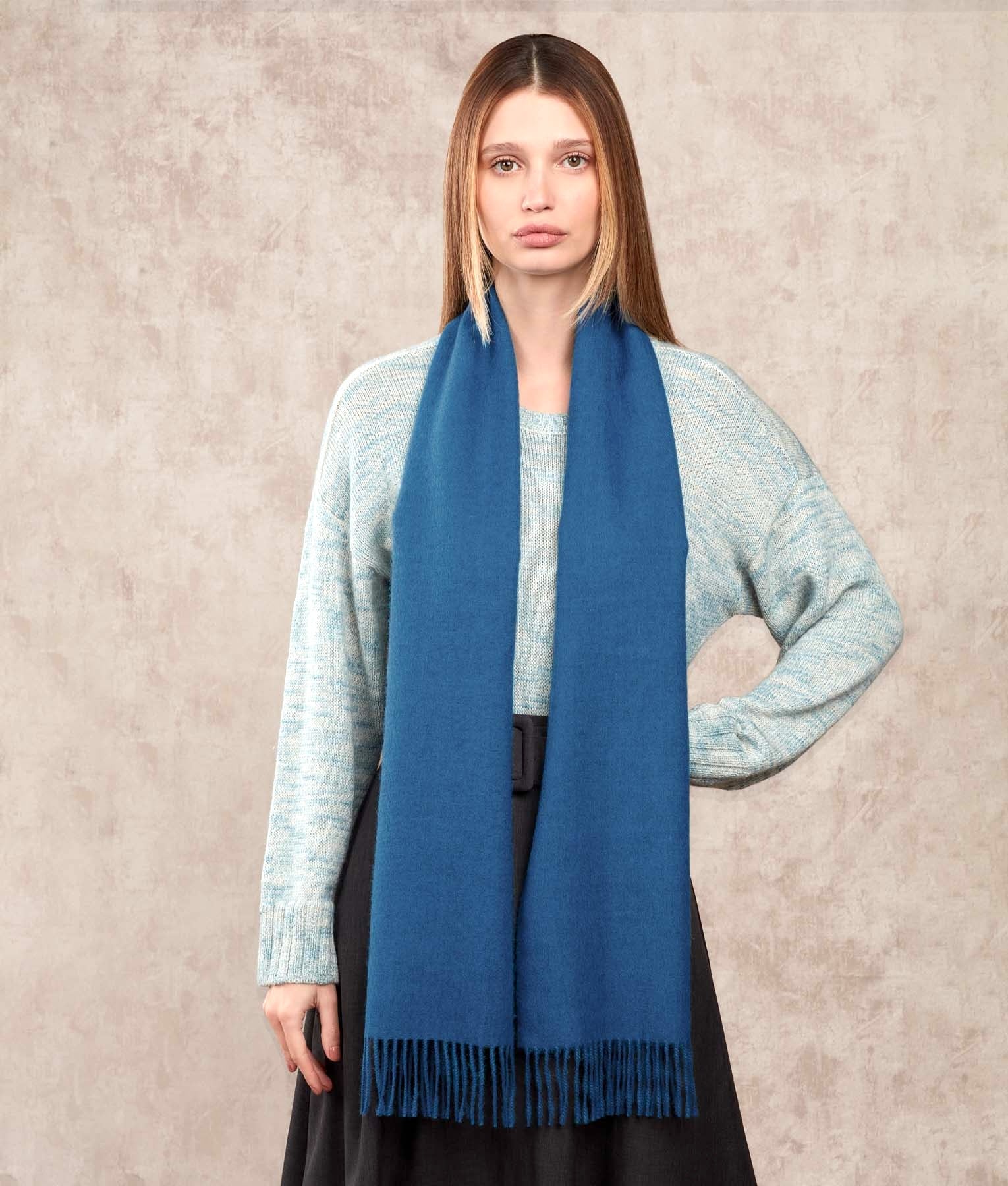 Premium Baby Alpaca Scarf - Heather Blue M6863 - Unisex