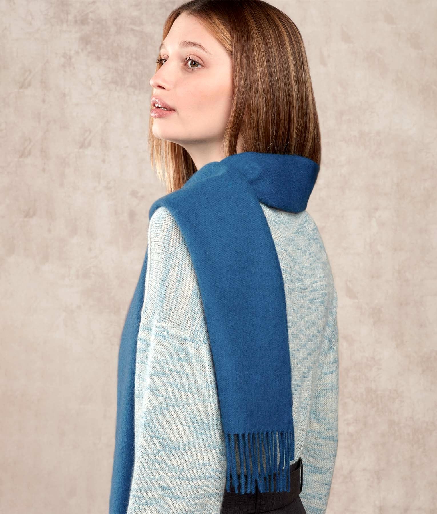 Premium Baby Alpaca Scarf - Heather Blue M6863 - Unisex