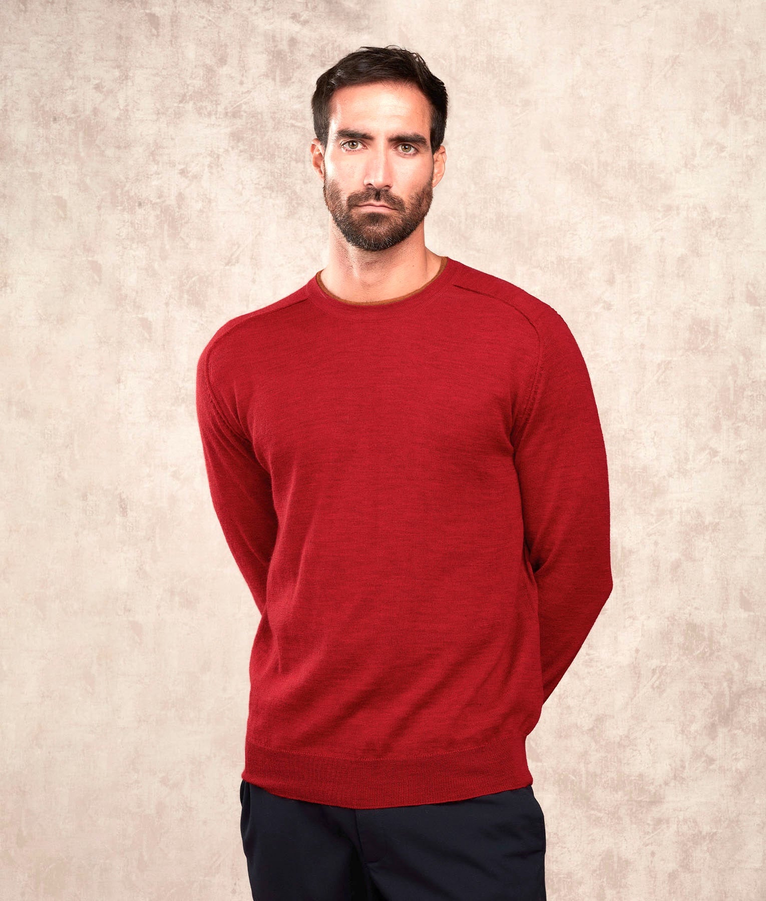 Classic Jersey Saddle Shoulder Crew Neck - Jumper - Red - Men's