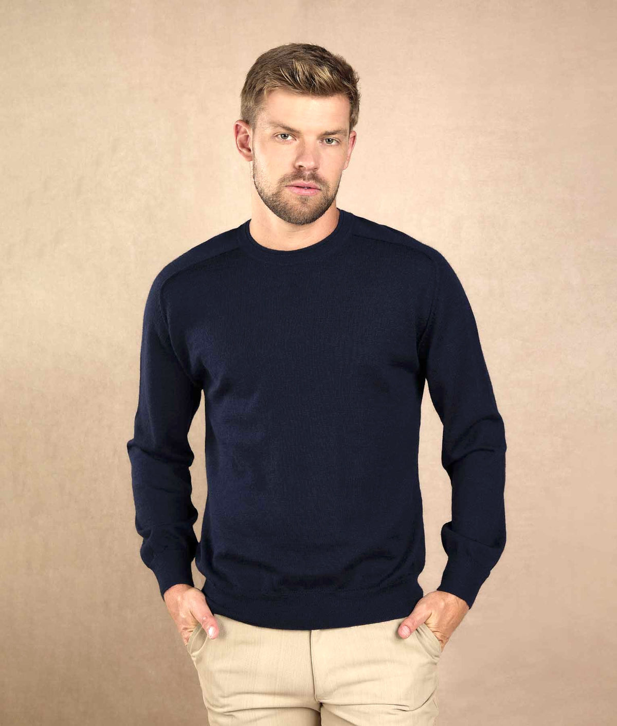 Classic Jersey Saddle Shoulder Crew Neck - Navy - Men's
