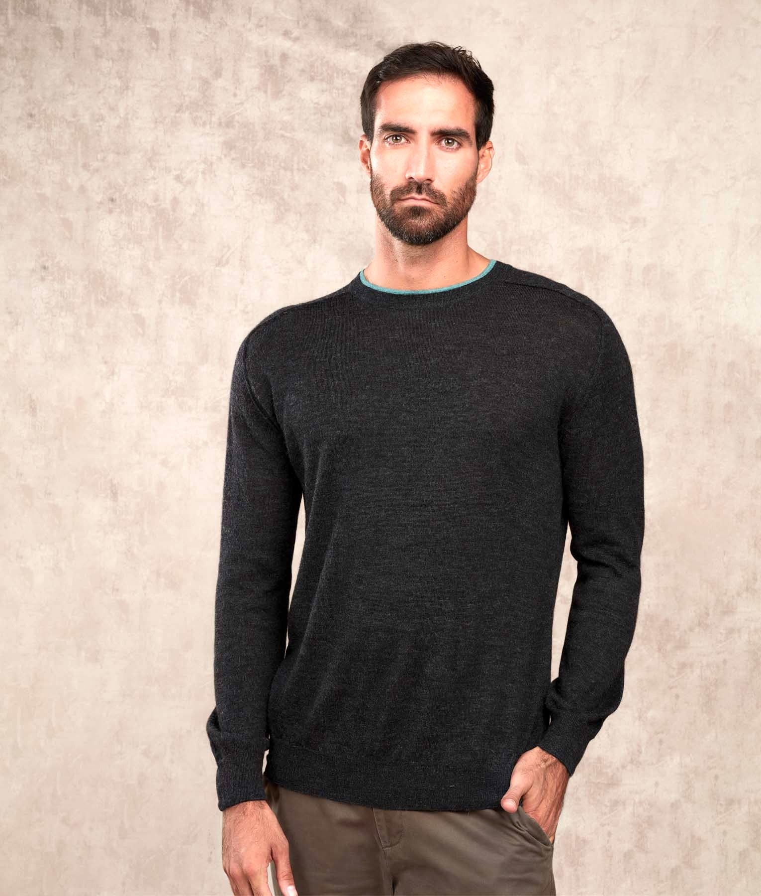 Classic Jersey Saddle Shoulder Crew Neck - Charcoal C012 - Men's