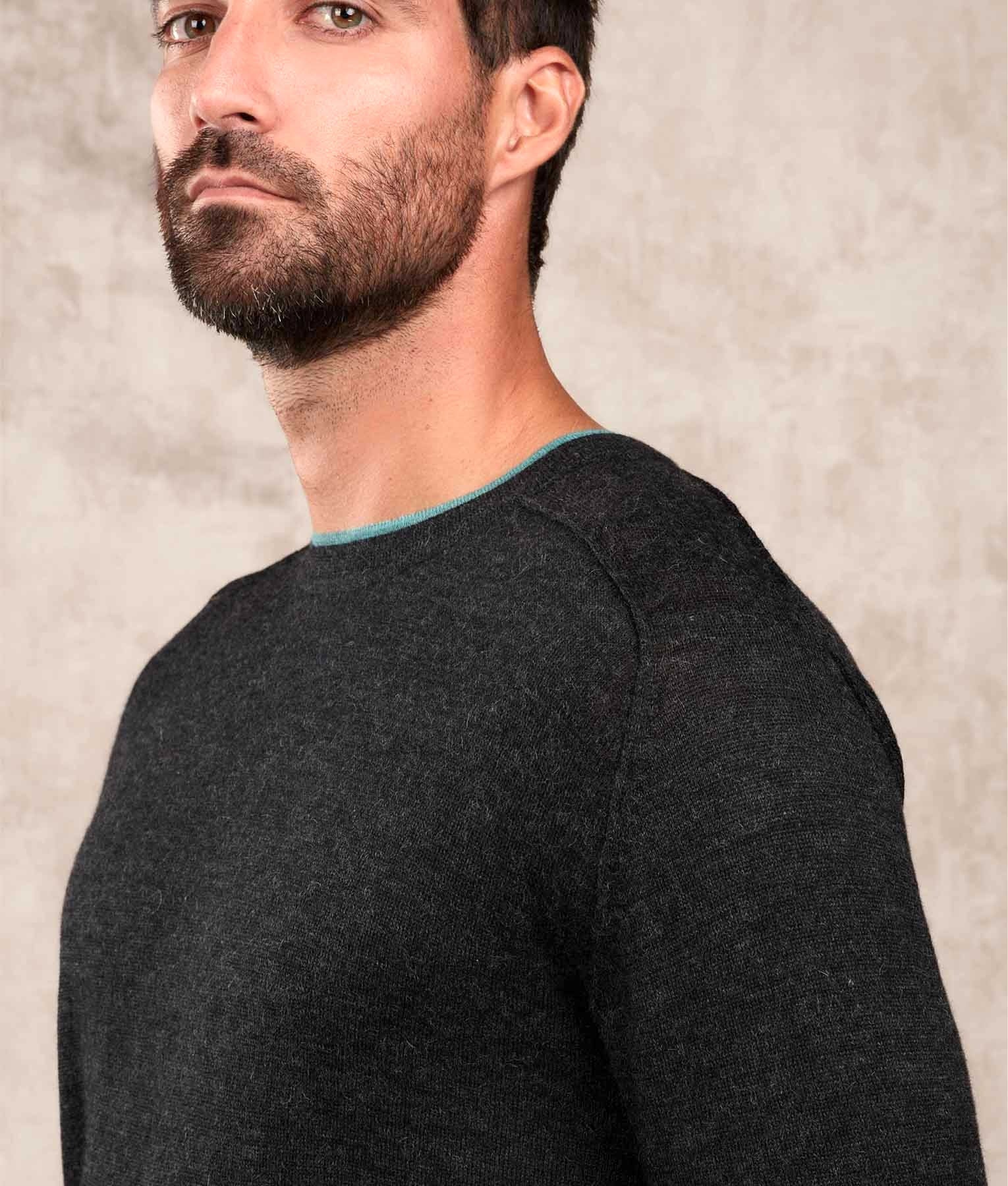 Classic Jersey Saddle Shoulder Crew Neck - Jumper - Charcoal - Men's