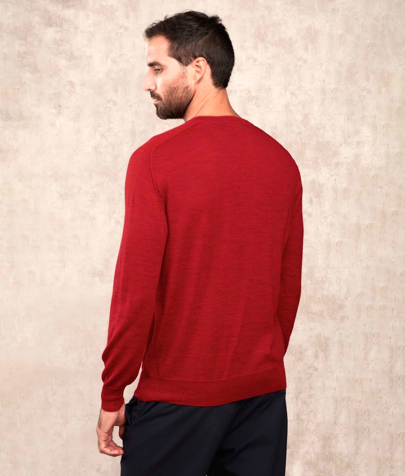 Classic Jersey Saddle Shoulder Crew Neck - Red C013 - Men's