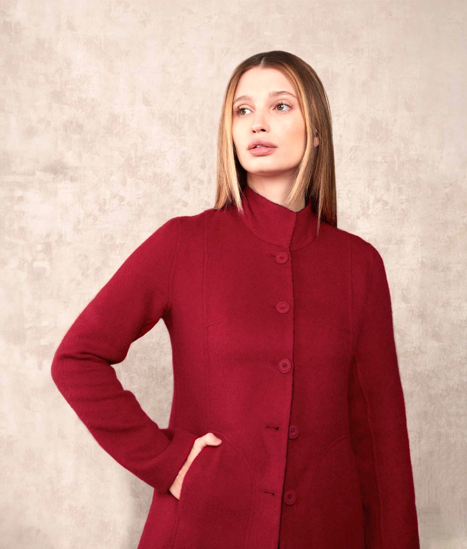 Reversible Soft Coat - Red and Black - Women's