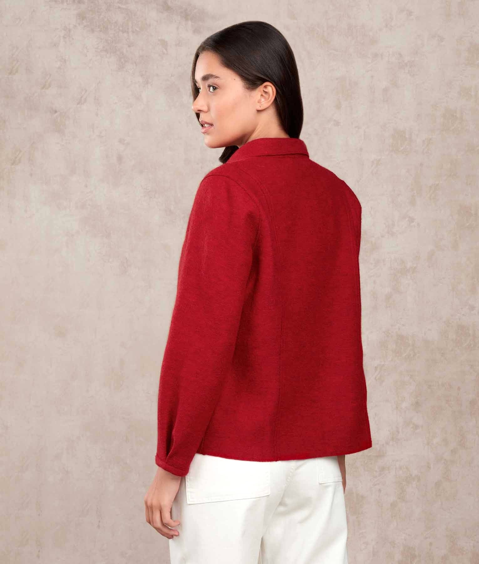 Shirt Boiled Wool Cardigan With Pockets - Heather Red M3998 - Women's