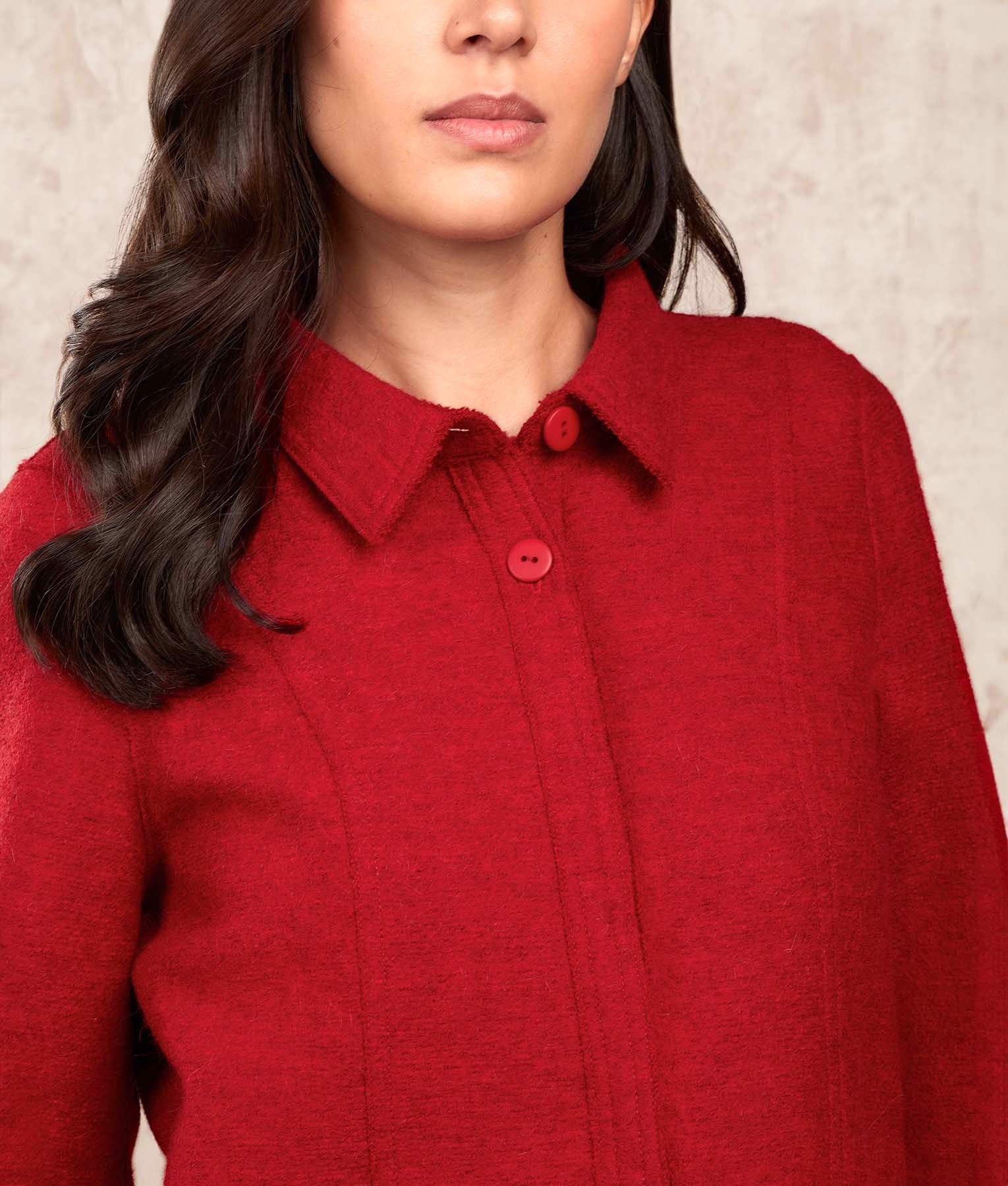 Shirt Boiled Wool Cardigan With Pockets - Heather Red M3998 - Women's