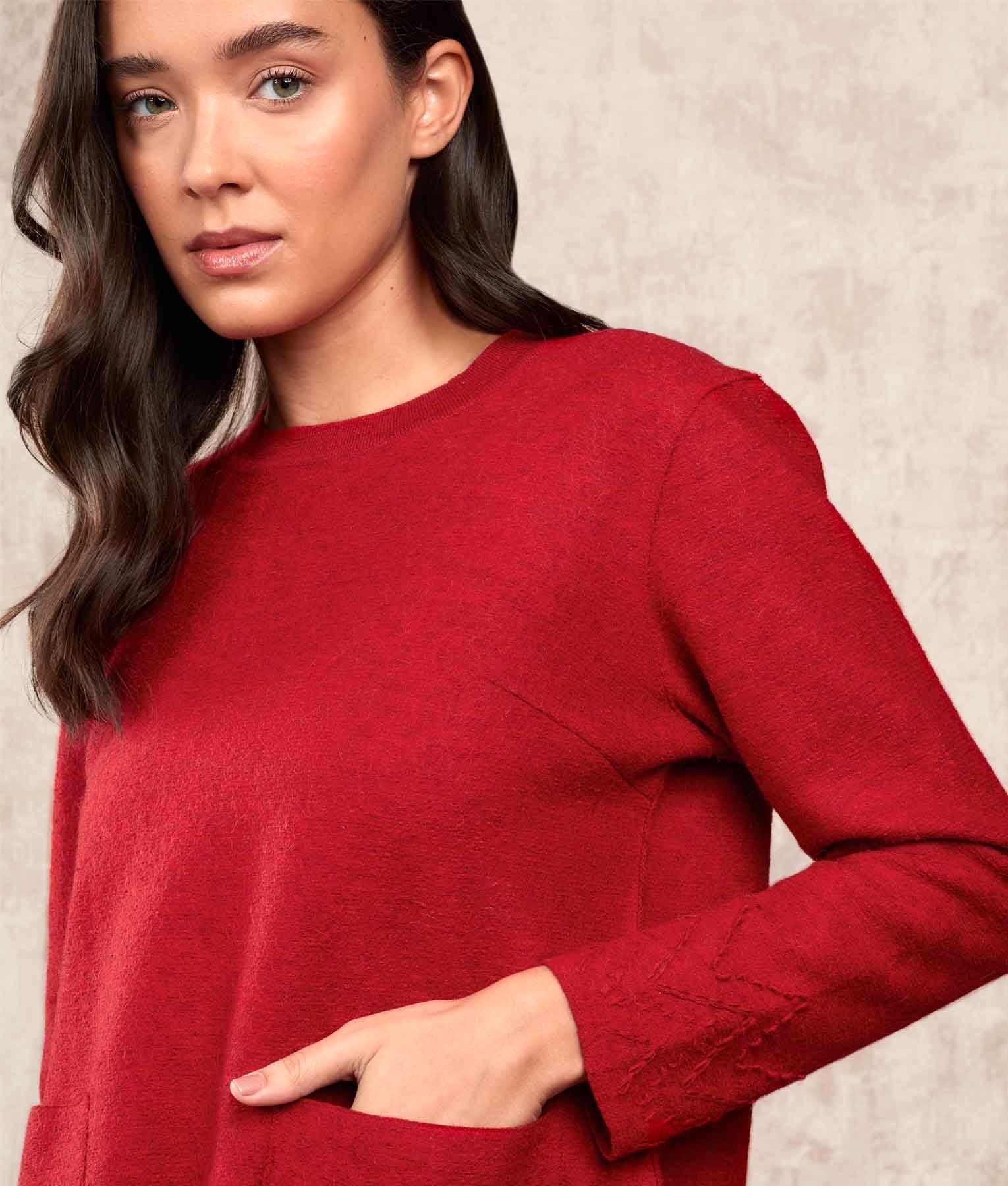 BW Crew Neck Tunic with Pockets - Red M3998 - Women's