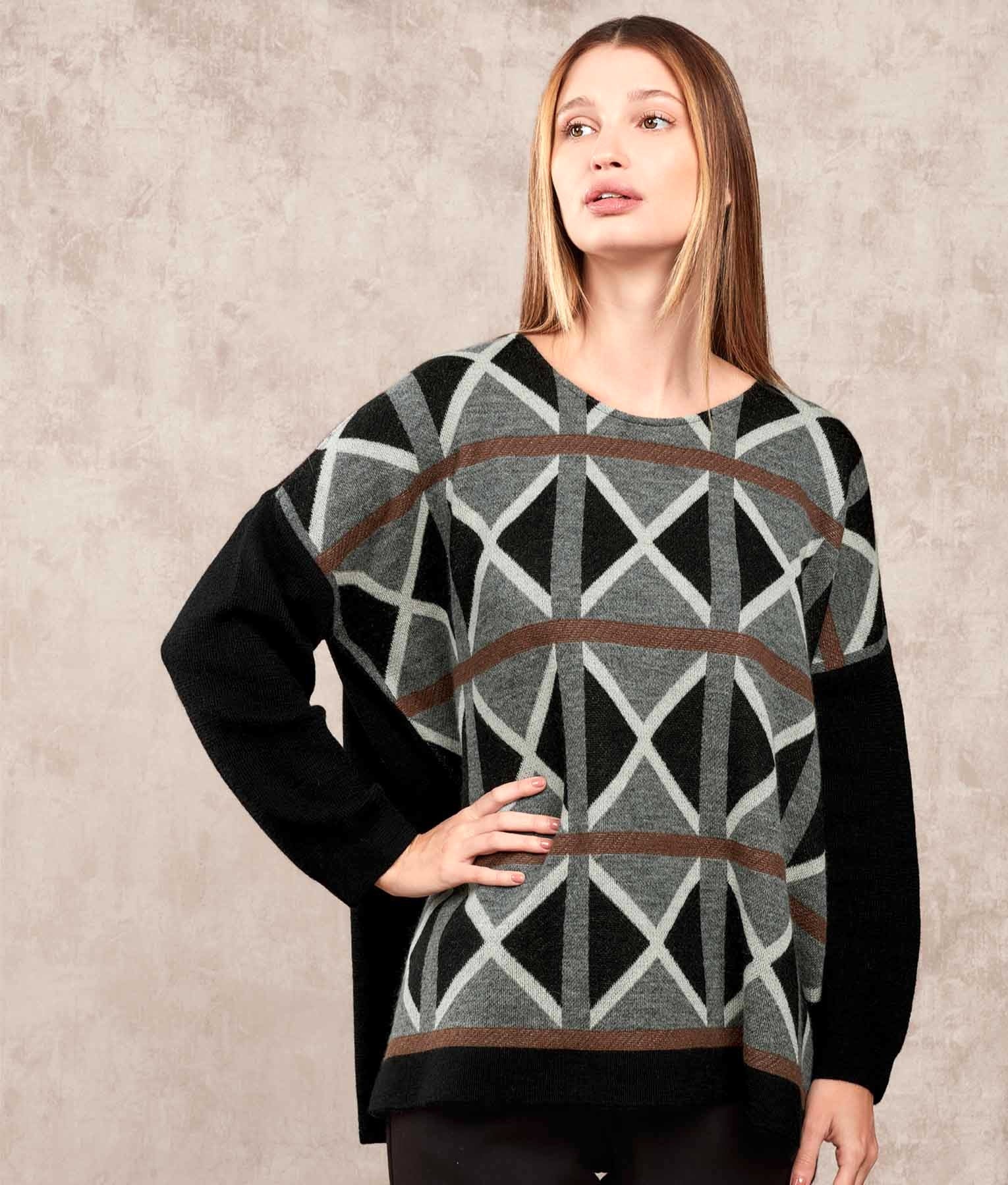 Loose Poncho And Collar, with sleeves - Multicolour C001 - Women's