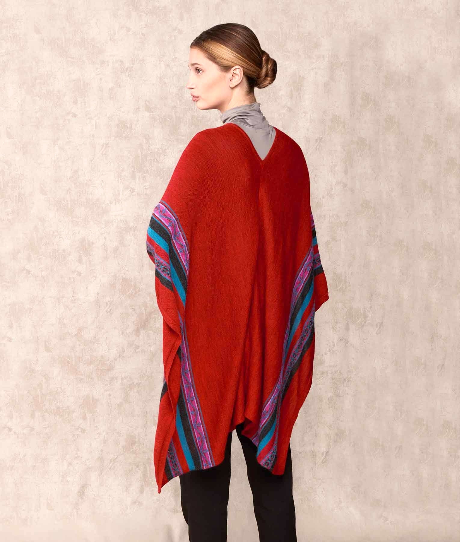 Poncho Rider With Fringe - Red C004 - Women's