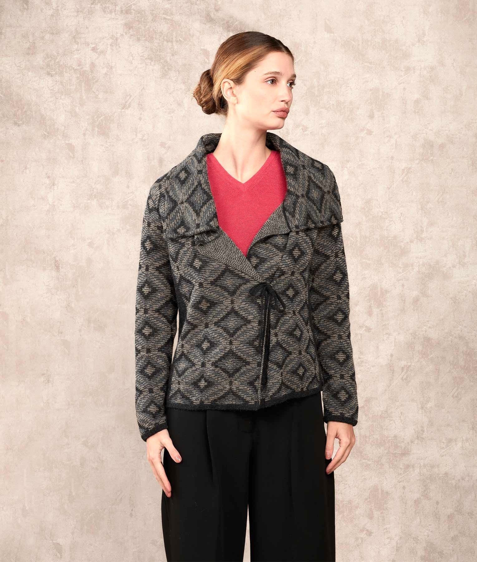 Fitted Wrap Alpaca Cardigan - Multicolour C001 - Women's