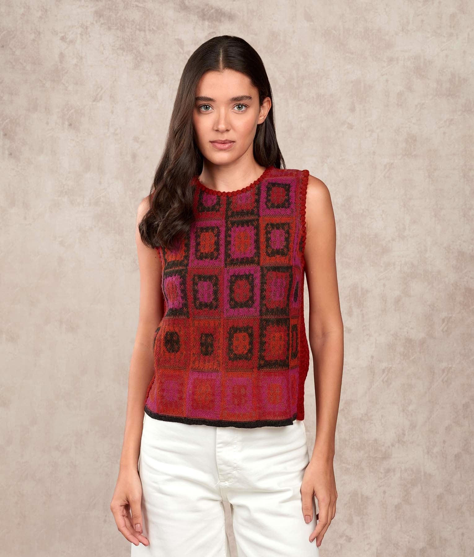 Dreams Of Crochet O Neck Vest - Multicoloured C004 - Women's