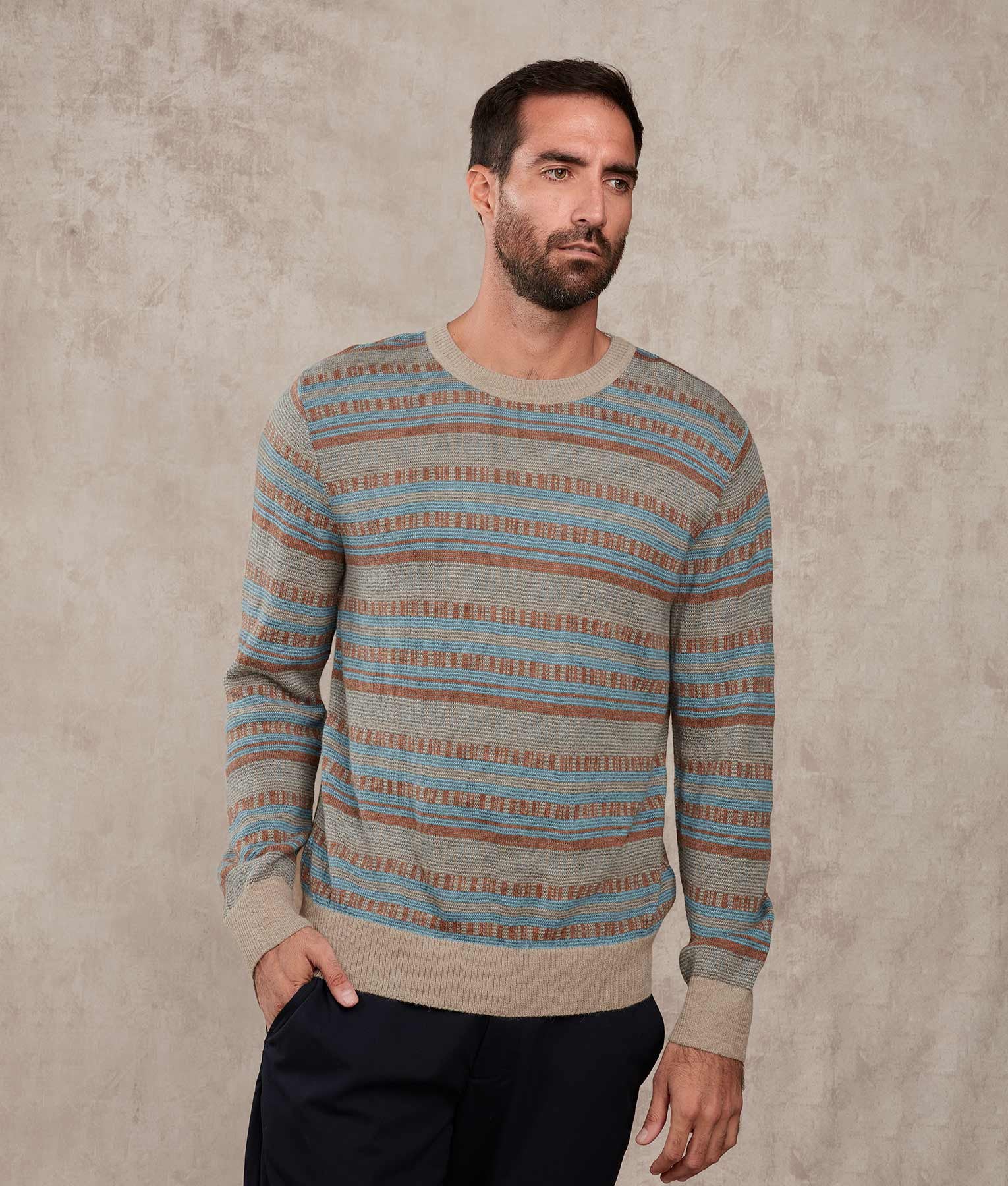 Classic Interlock Stripes - Jumper - Multicoloured Oatmeal - Men's