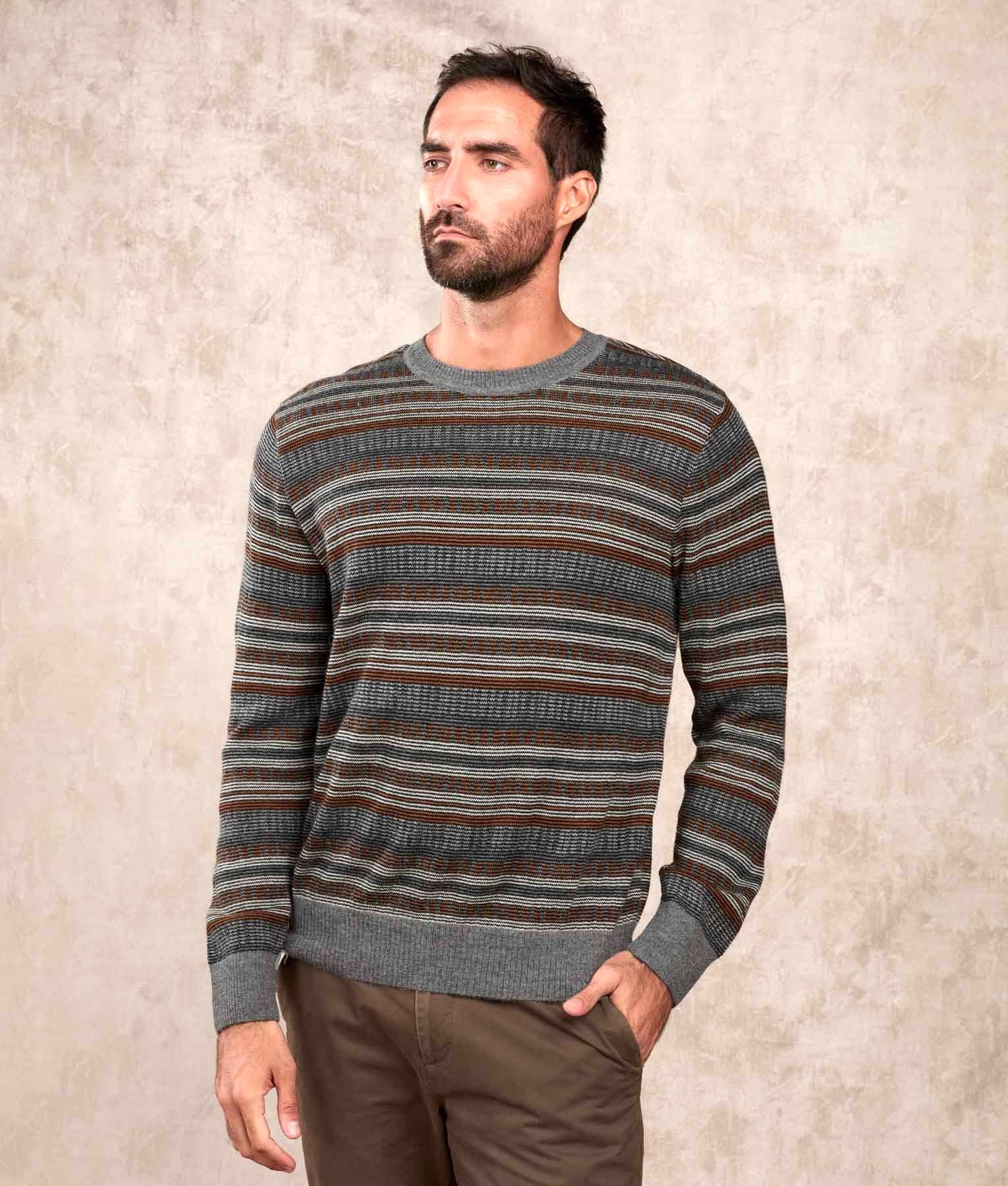 Classic Interlock Stripes - Jumper - Multicoloured Grey - Men's