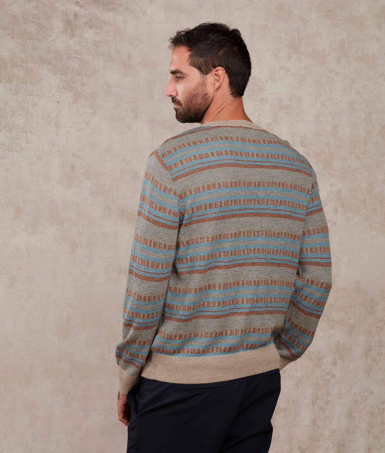 Classic Interlock Stripes - Jumper - Multicoloured Oatmeal - Men's