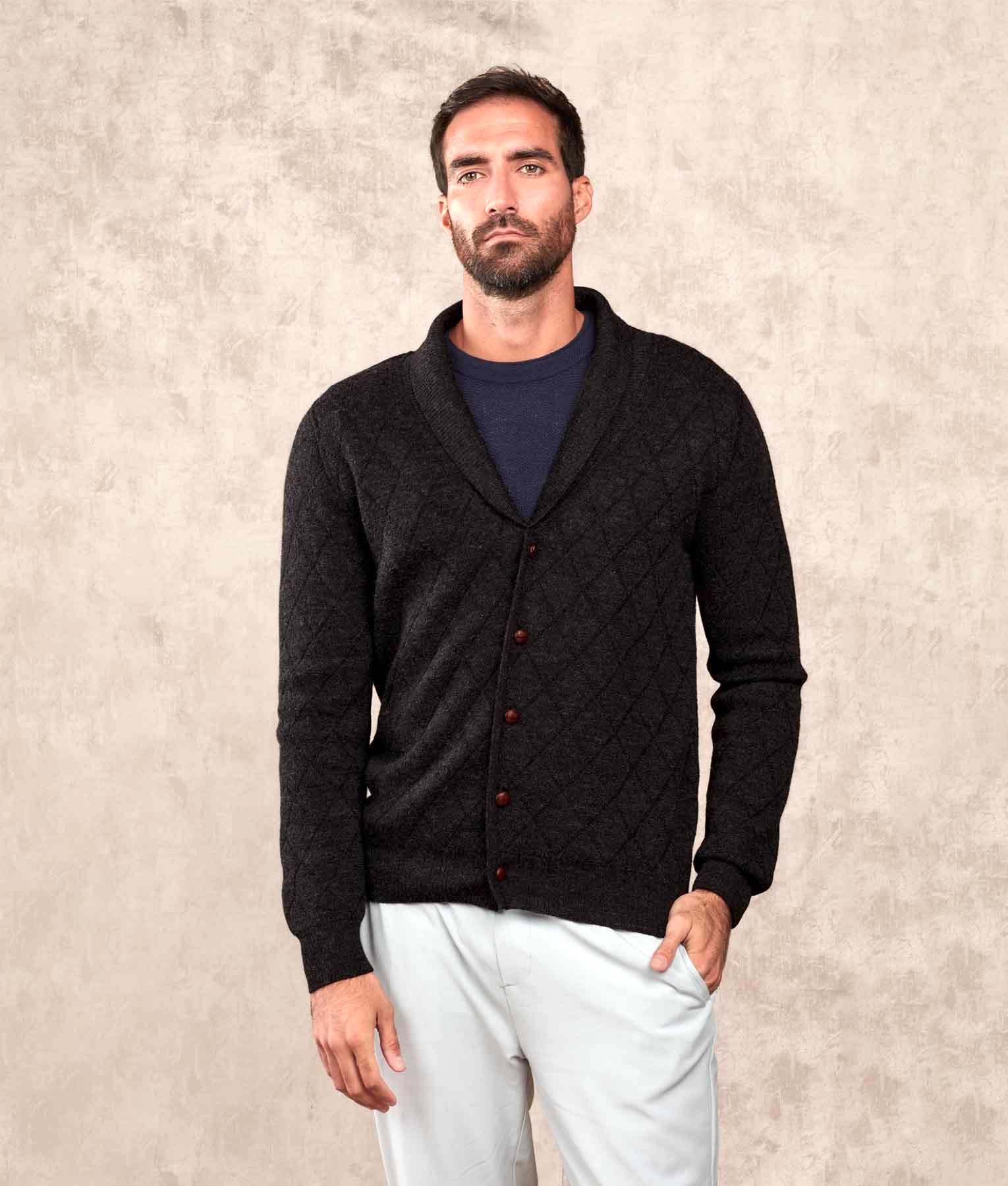 Los Cocos Alpaca Cardigan - Charcoal C002- Men's