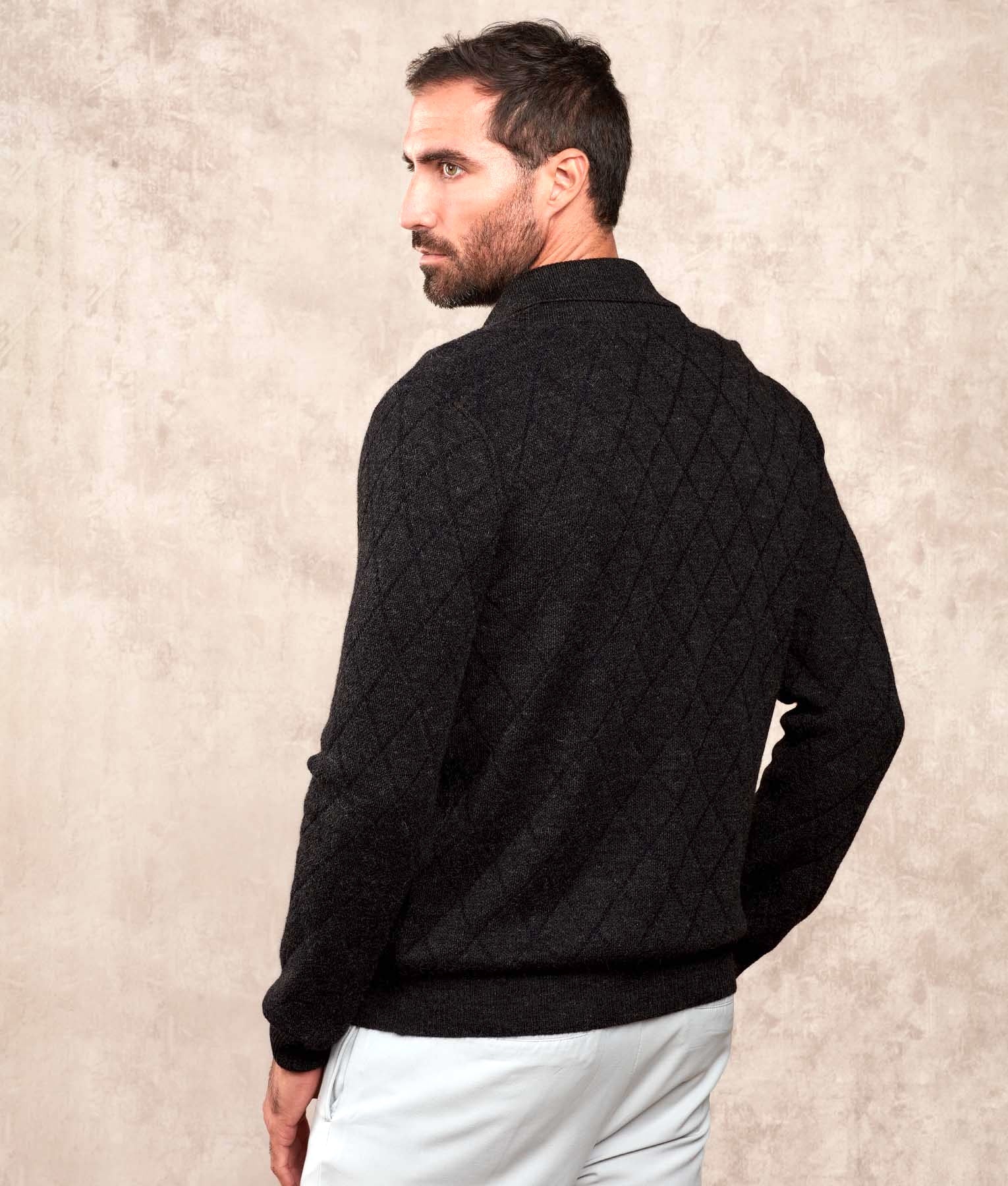 Los Cocos Alpaca Cardigan - Charcoal C002- Men's