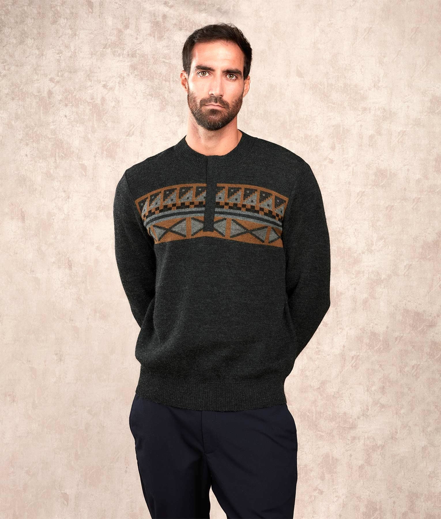 Colours & Clay Alpaca Jumper - Charcoal C001 - Men's