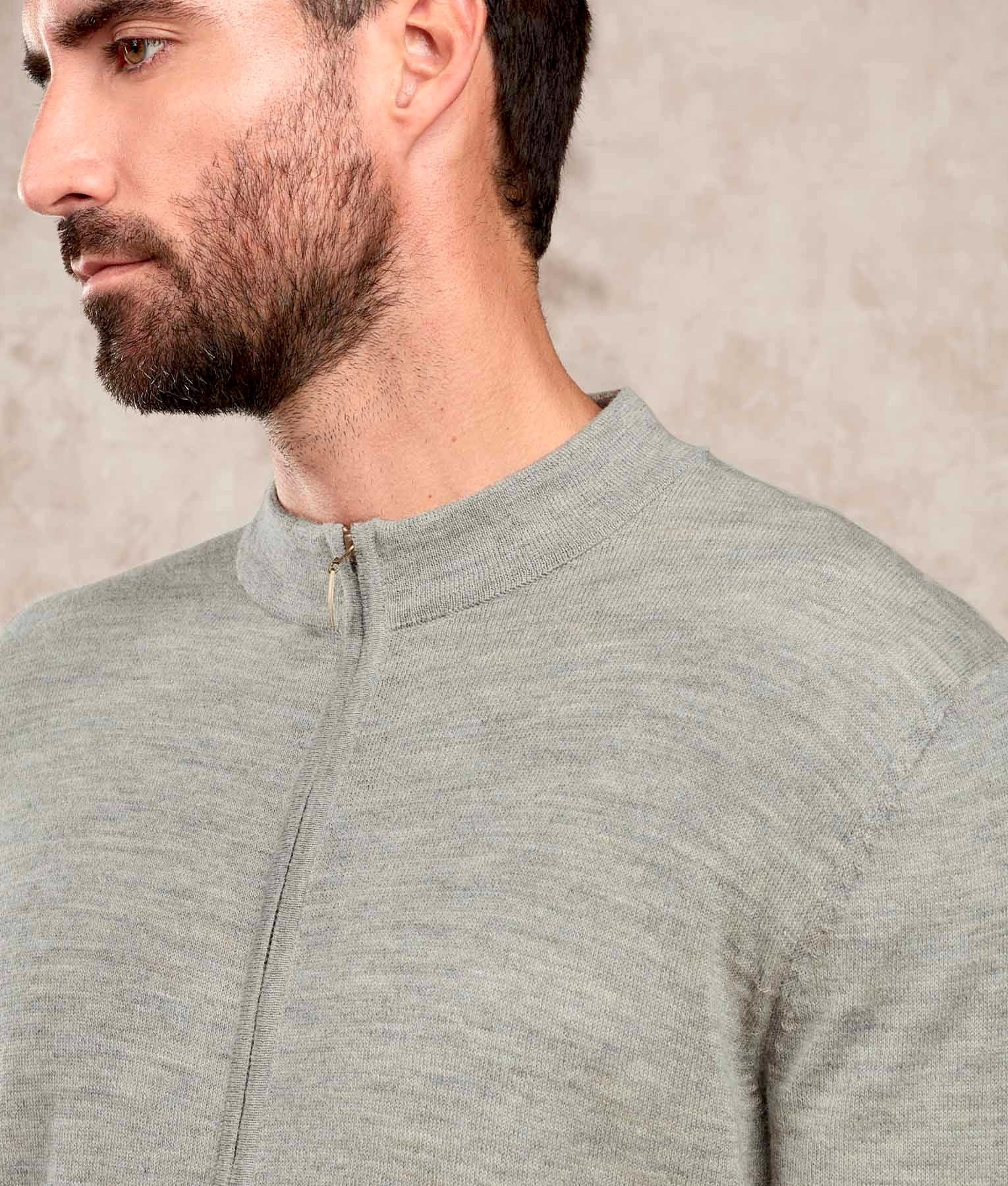 Jersey Mock Neck Super Baby Alpaca - Cardigan - Light Grey - Men's