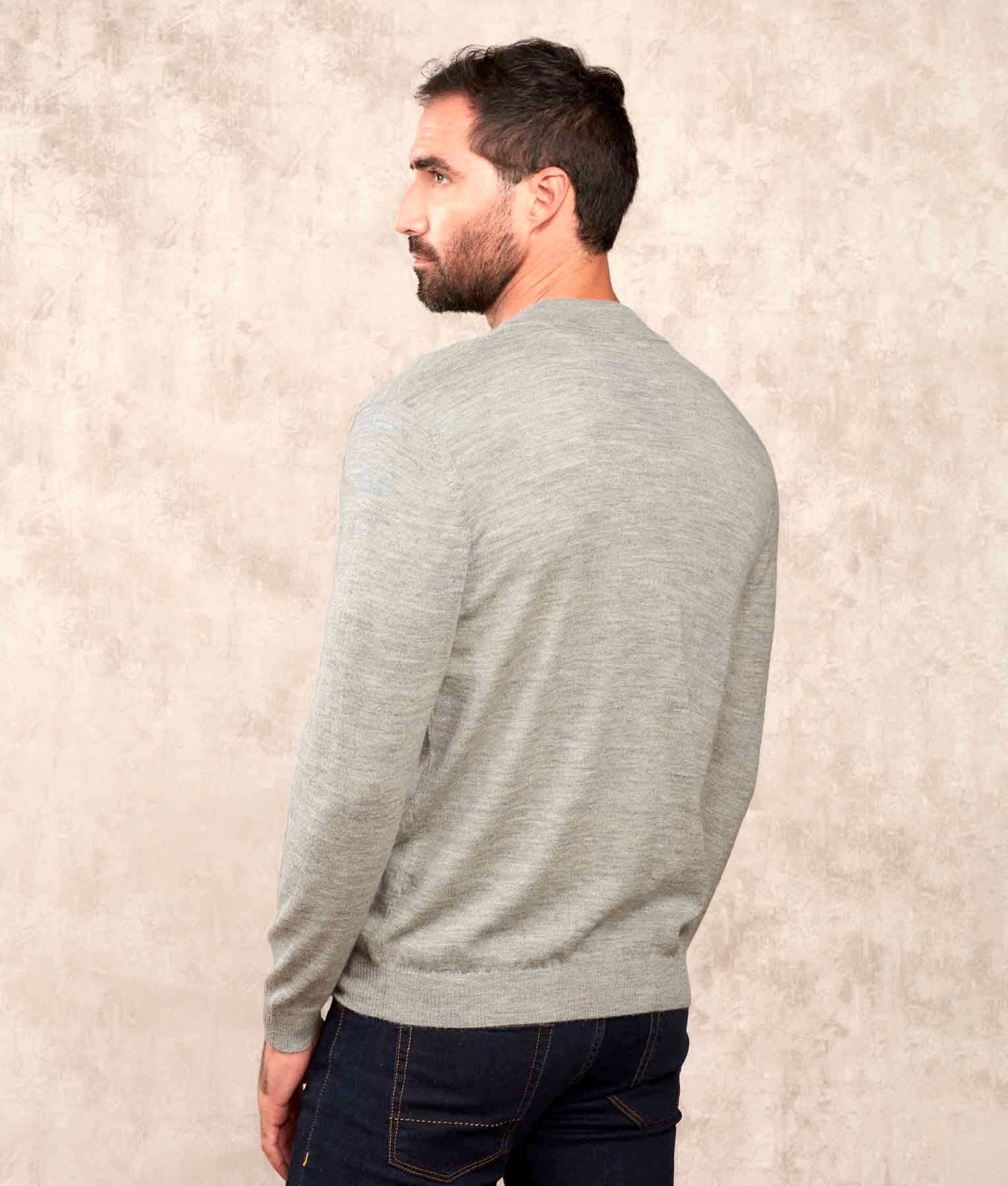 Jersey Mock Neck Super Baby Alpaca Cardigan - Light Grey M6410 - Men's