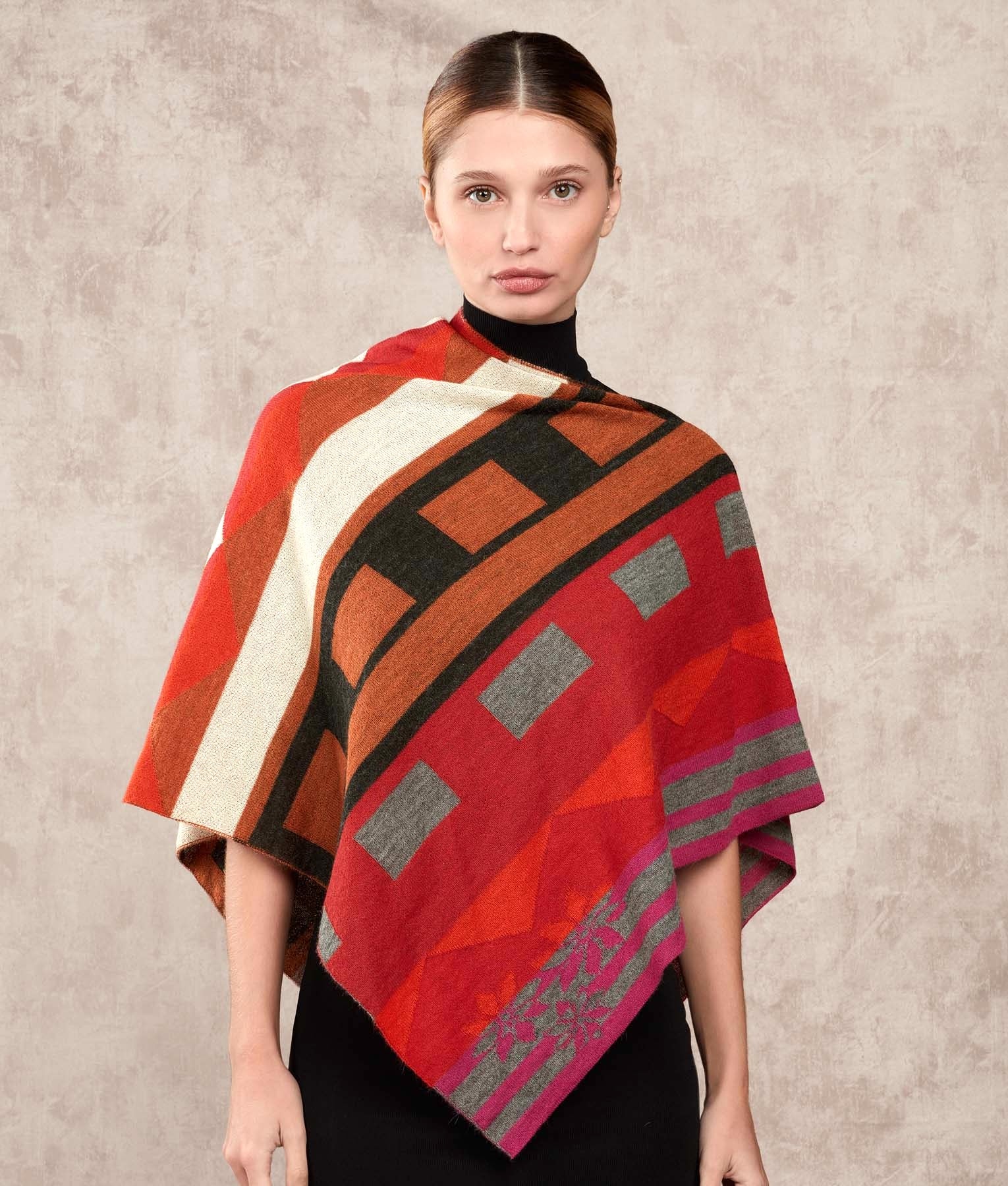 El Pontro - Poncho - Multicoloured Red - Women's