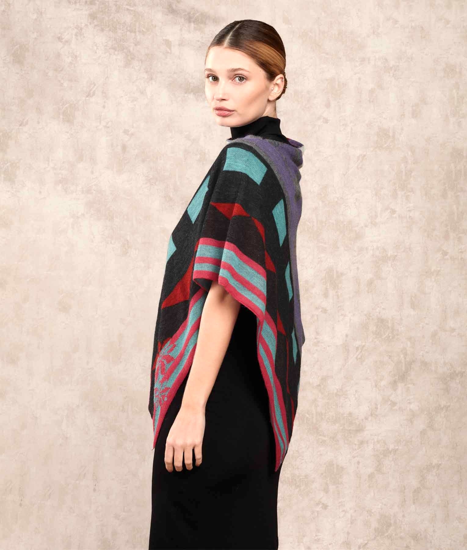 El Pontro Alpaca Poncho - Multicoloured C003 - Women's