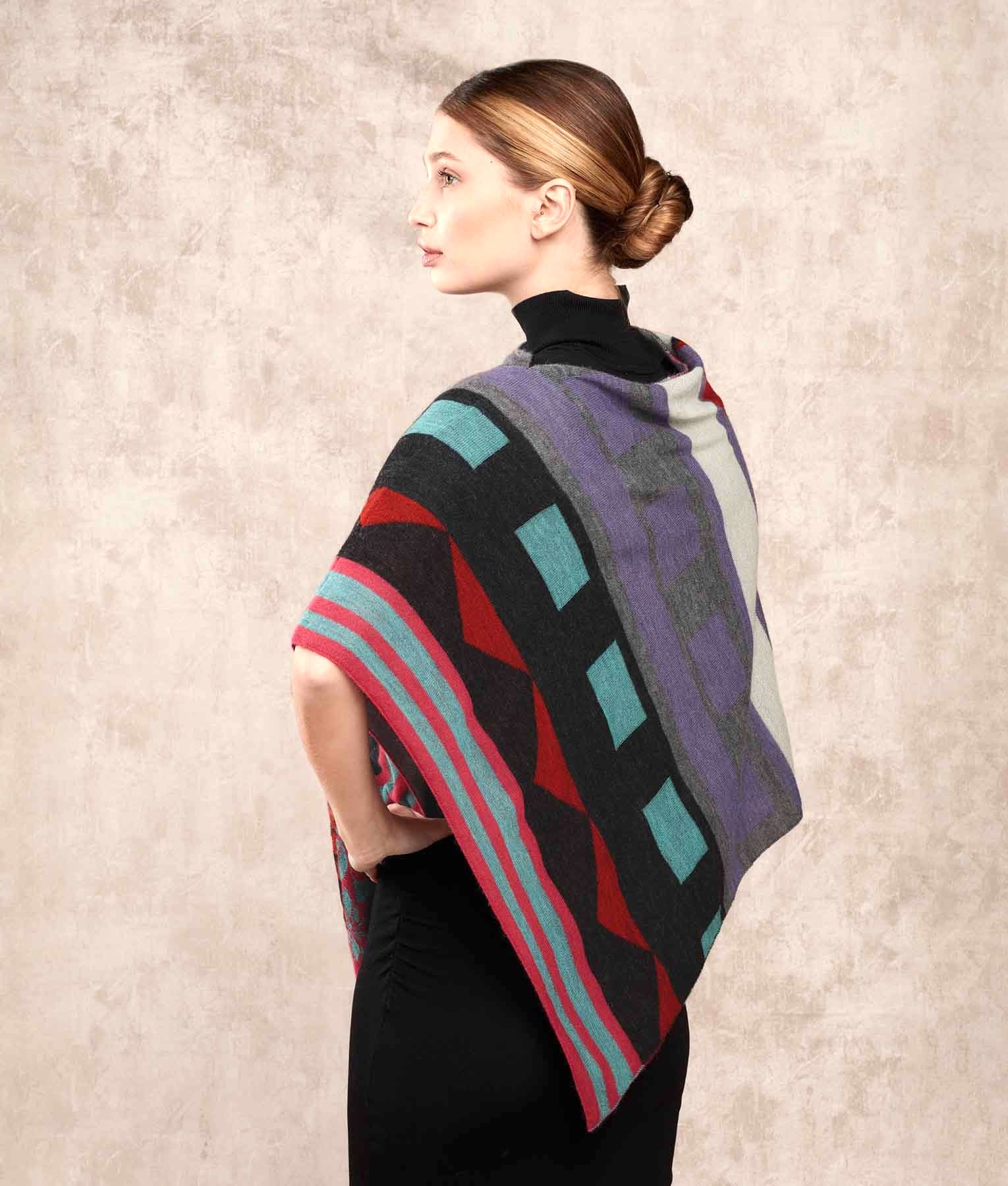 El Pontro Alpaca Poncho - Multicoloured C003 - Women's