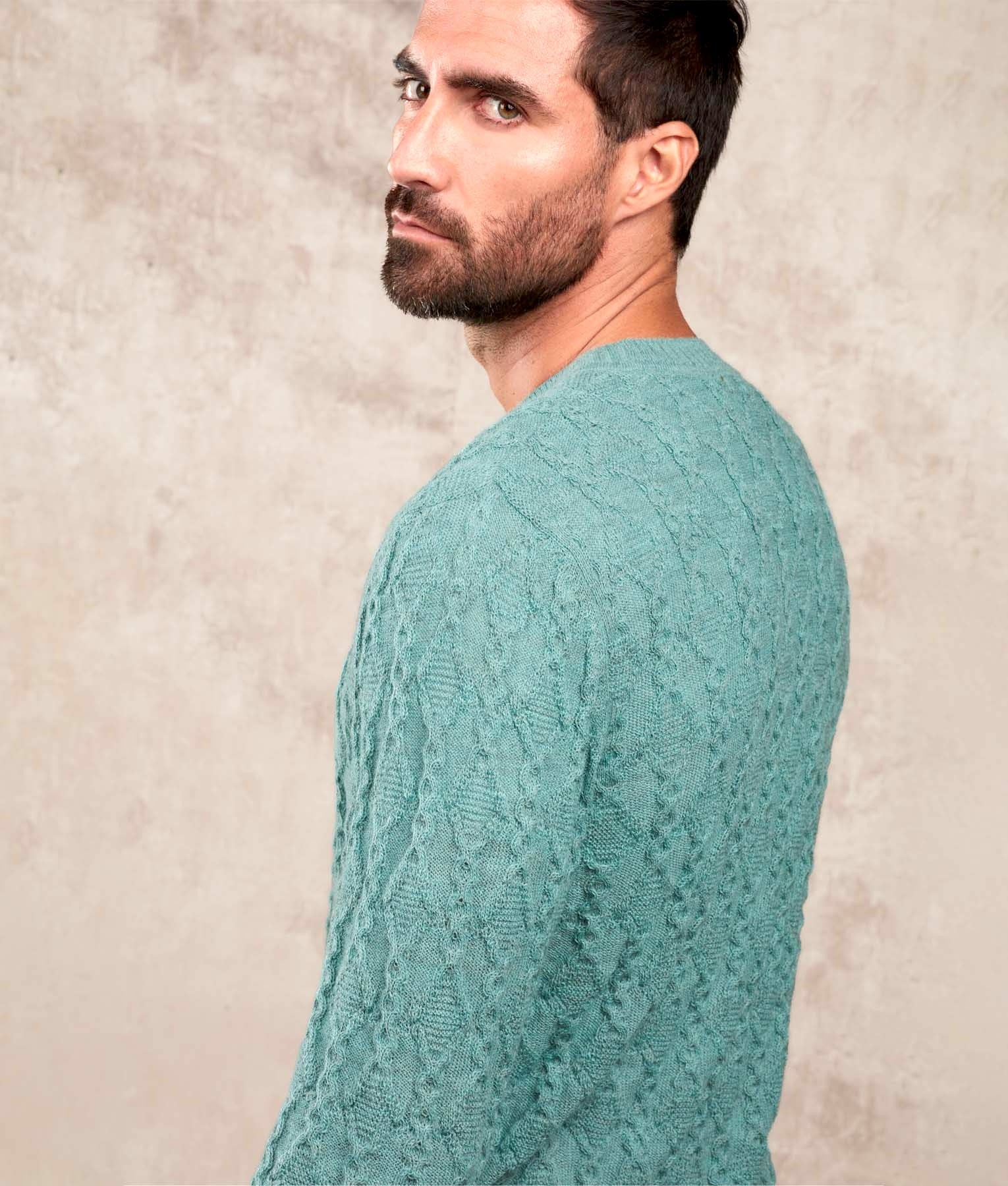 Cables & More Crew Neck Jumper - Teal - Men's