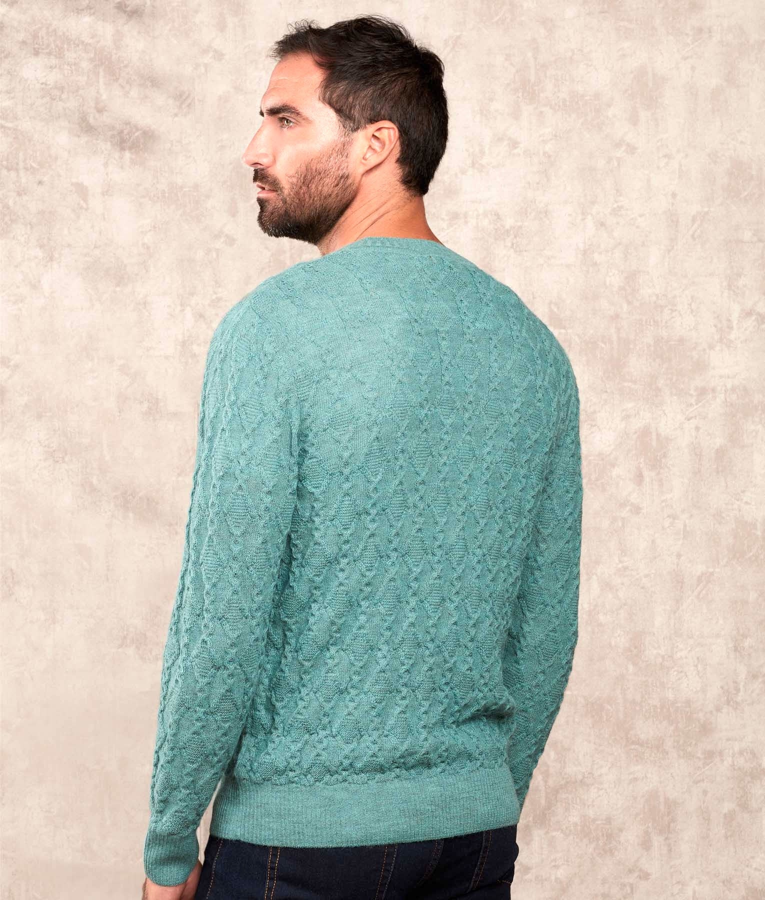 Cables & More Crew Neck Jumper - Teal - Men's