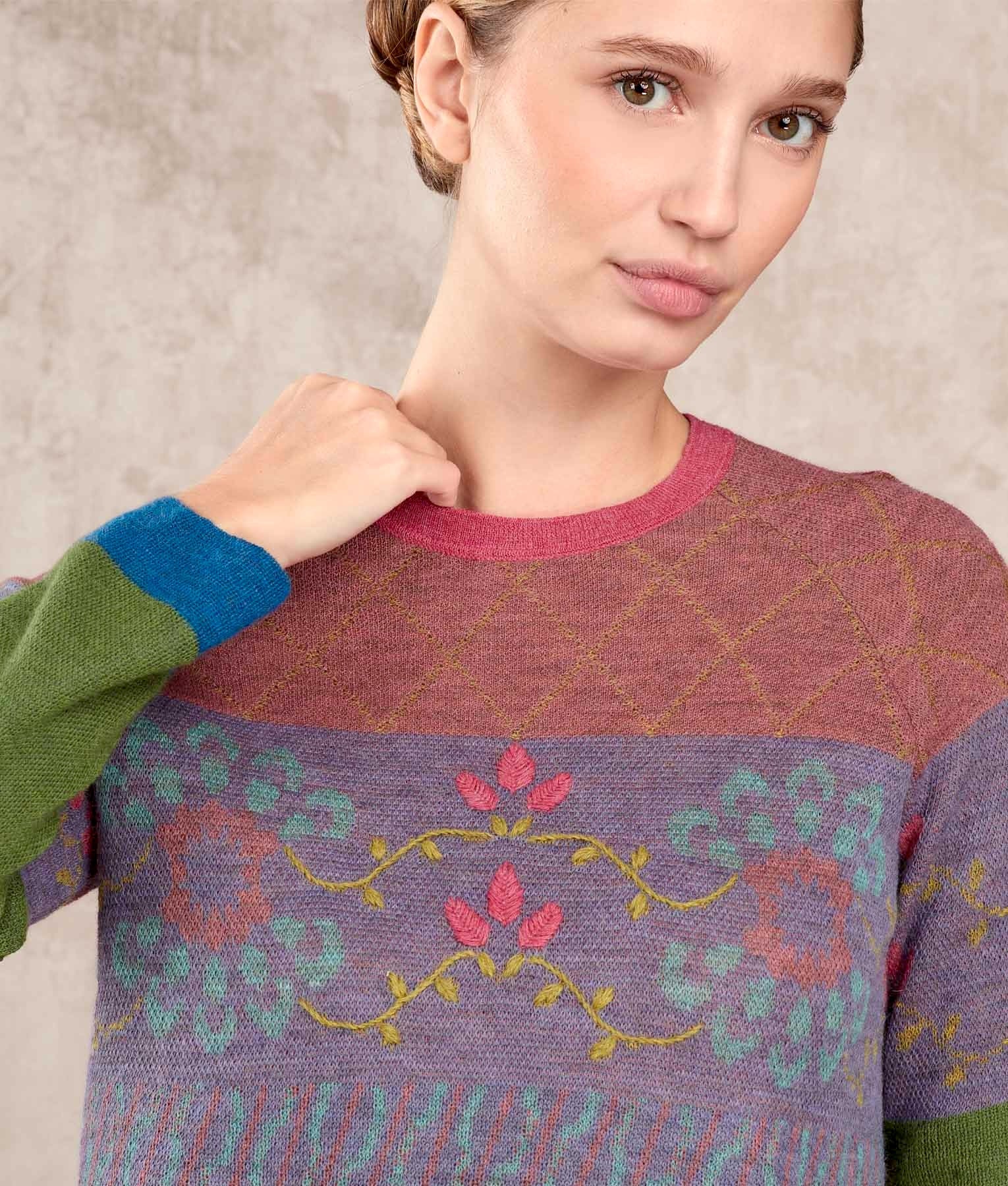 Los Flores Crew Neck Alpaca Jumper - Multicoloured C003 - Women's