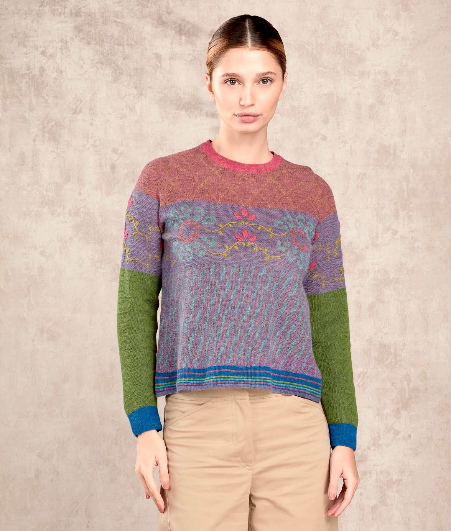 Los Flores Crew Neck Alpaca Jumper - Multicoloured C003 - Women's