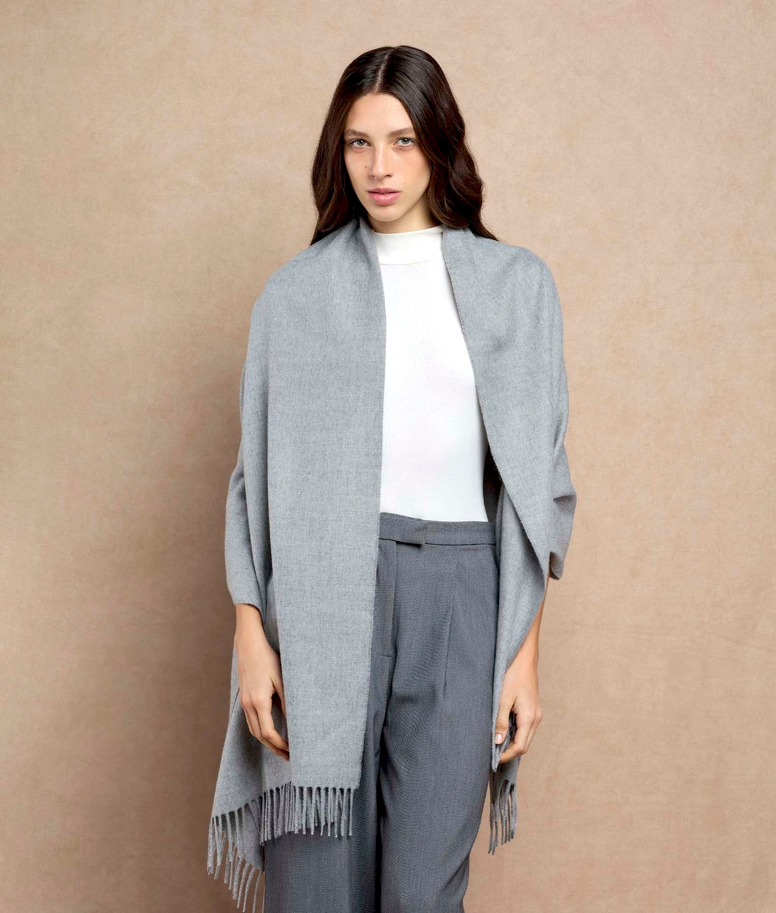 Premium Baby Alpaca Shawl - Light Grey 401 -  Unisex
