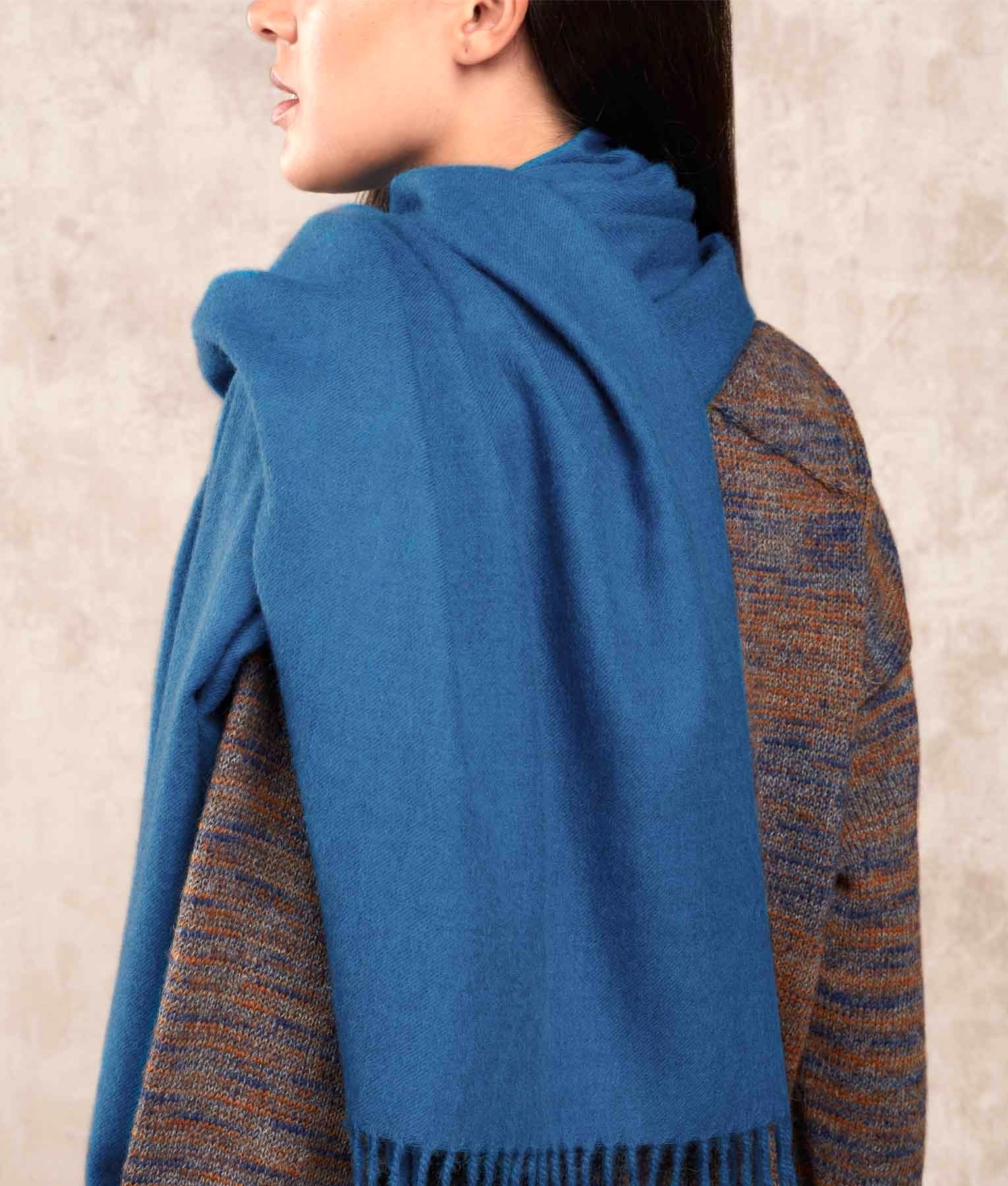 Premium Alpaca Shawl - Heather Blue M6863 - Unisex