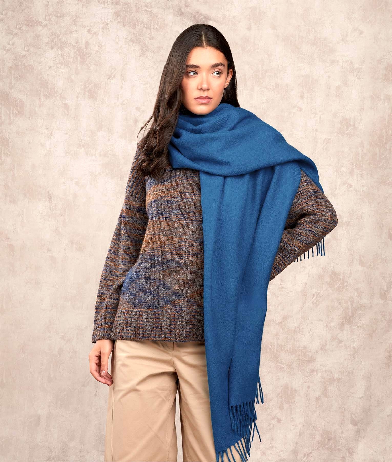 Premium Alpaca Shawl - Heather Blue M6863 - Unisex