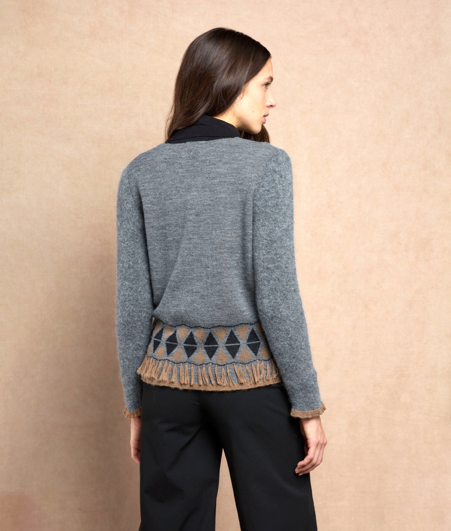 Biz Cardigan With Ruffles Details - Grey