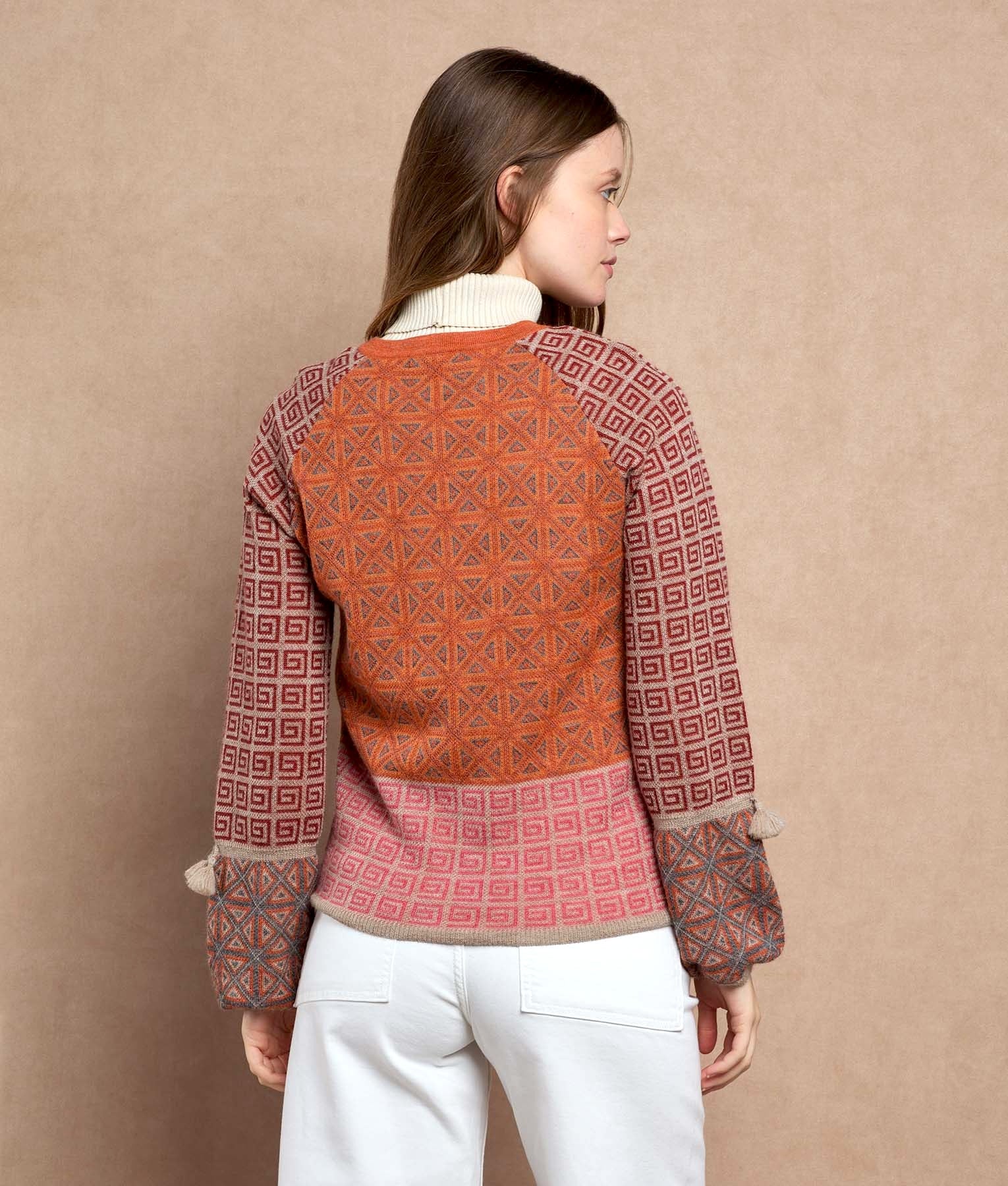 Multi Colour Jacquard Puff Sleeve Jumper C004
