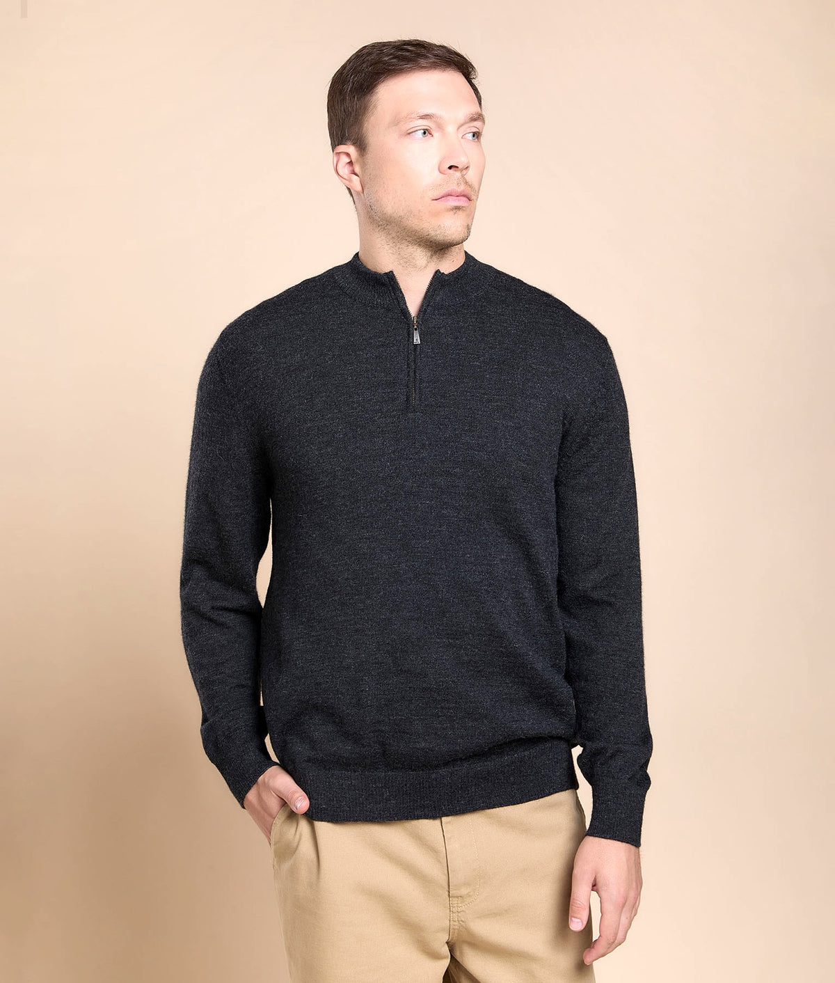 Basic Jersey Mock Neck Jumper - Charcoal - Men's