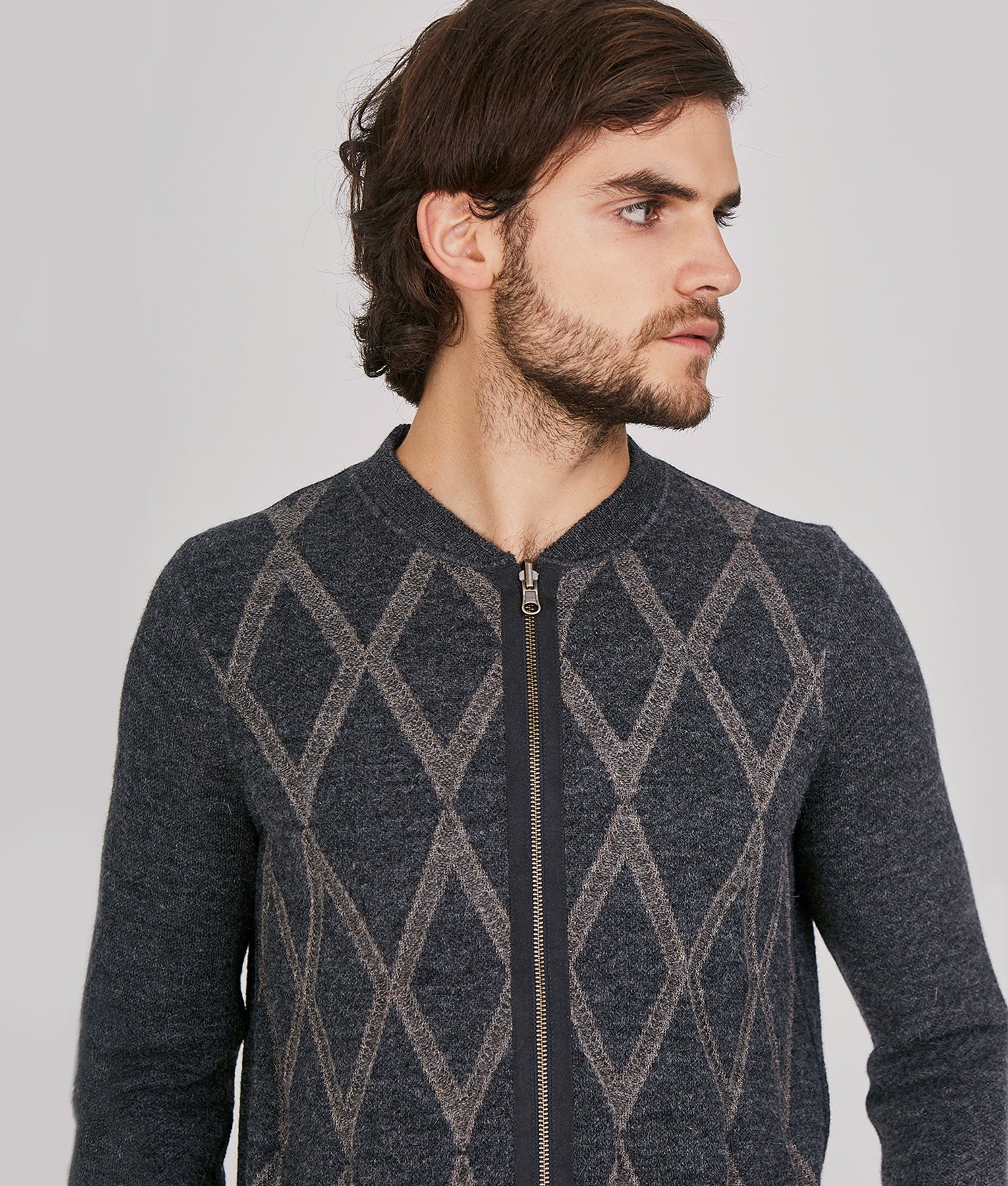 Founded Reversible Cardigan - Grey and Oatmeal - Men's