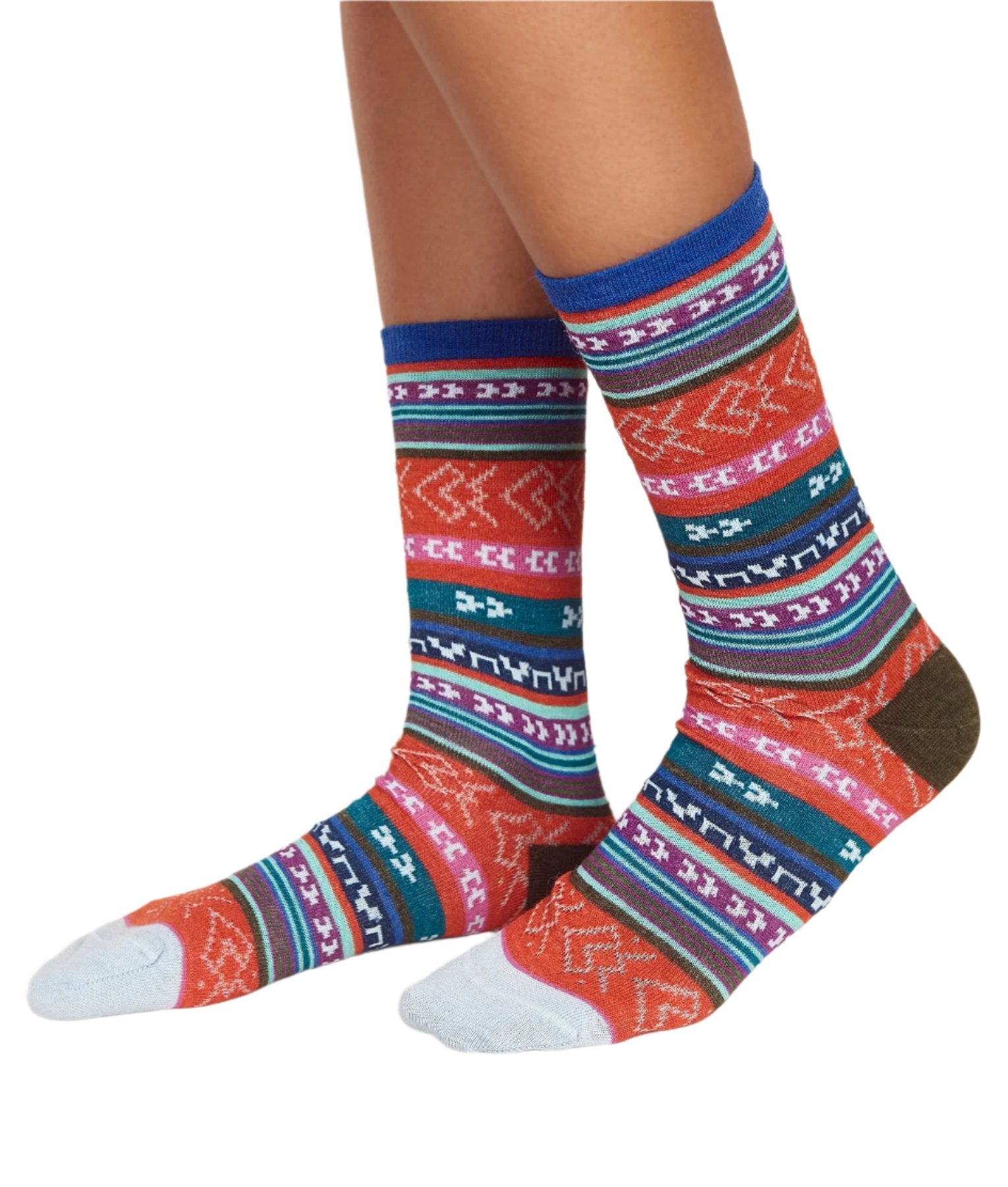 Multi Jacquard Ladies Alpaca Socks - Multicolour Blue - Women's