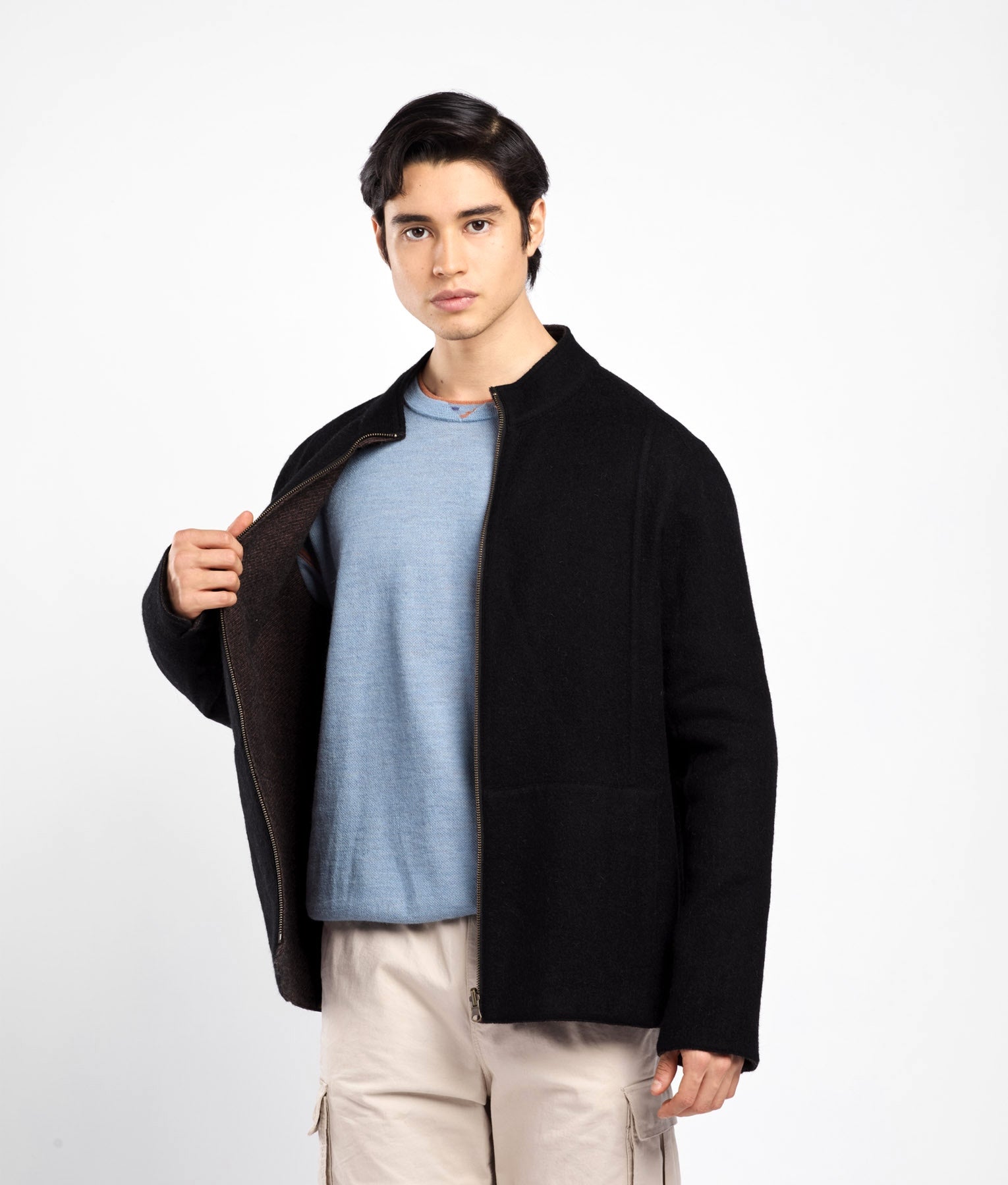 Zipped Front Men's Reversible Jacket C003 Black and Brown