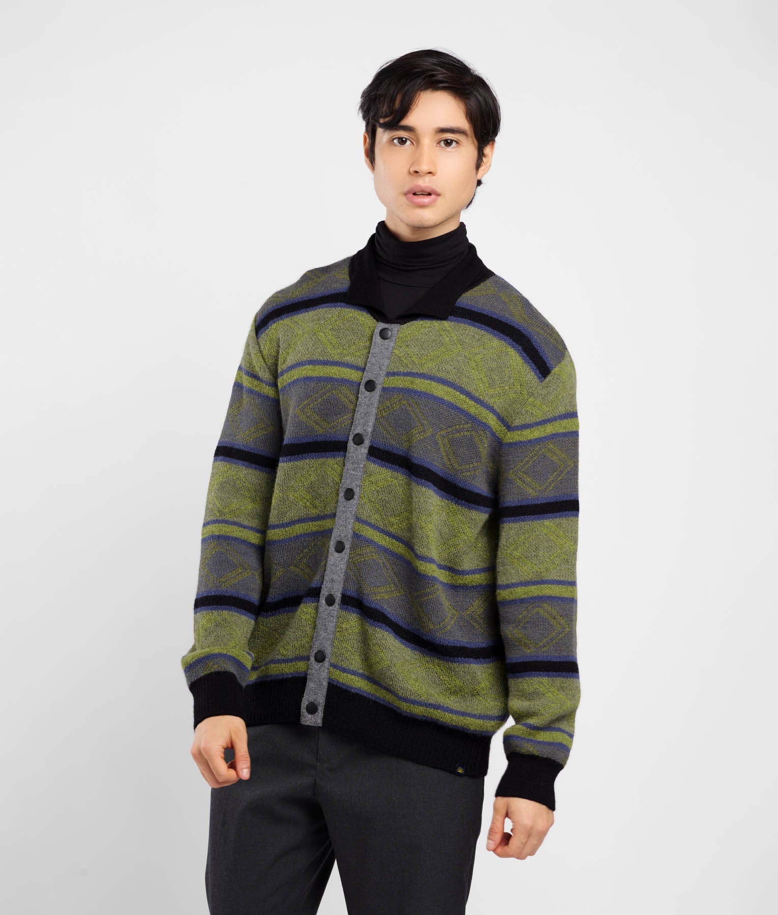 Men's Yale Jacquard Polo Neck Cardigan C002 - Patapampa